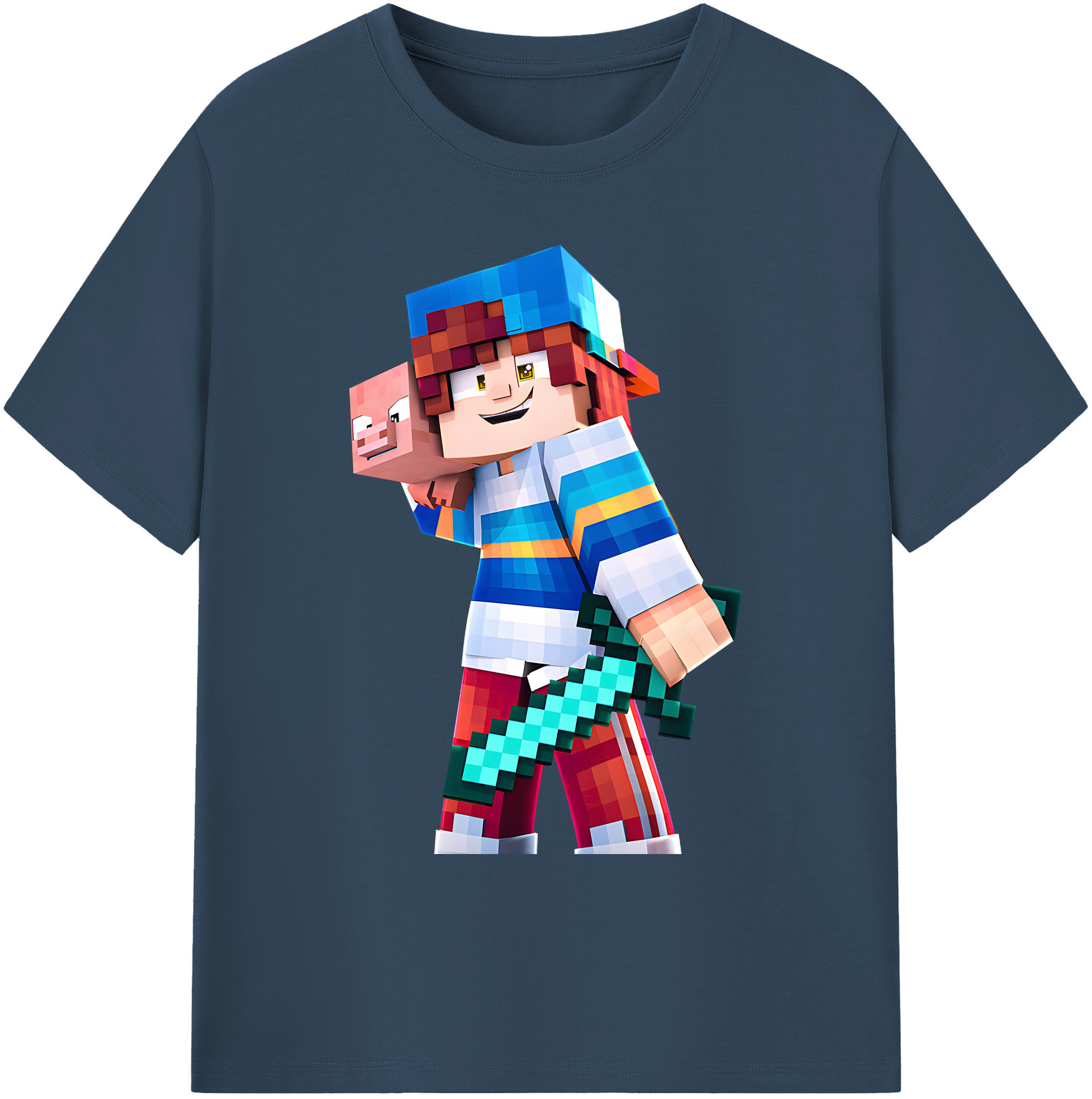 （画像用） マインクラフト ブロックの世界 Minecraft MC Block world 綿100％ メンズ半袖Tシャツ｜肌触りやわらか＆通気性