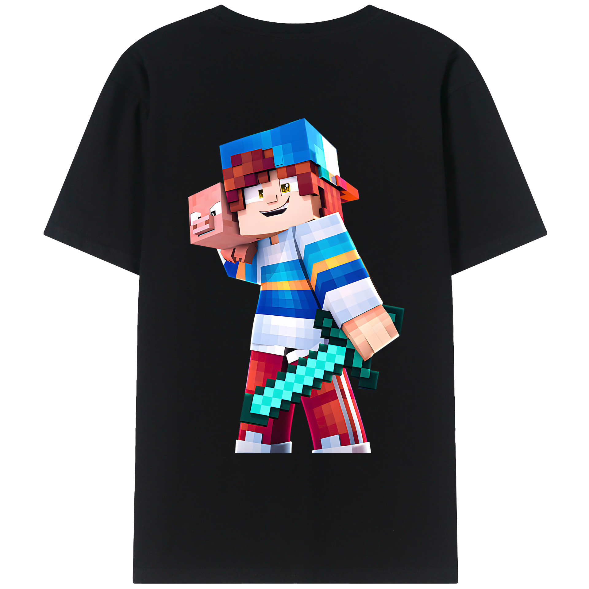 （画像用） マインクラフト ブロックの世界 Minecraft MC Block world レディース半袖Tシャツ(バックプリント)