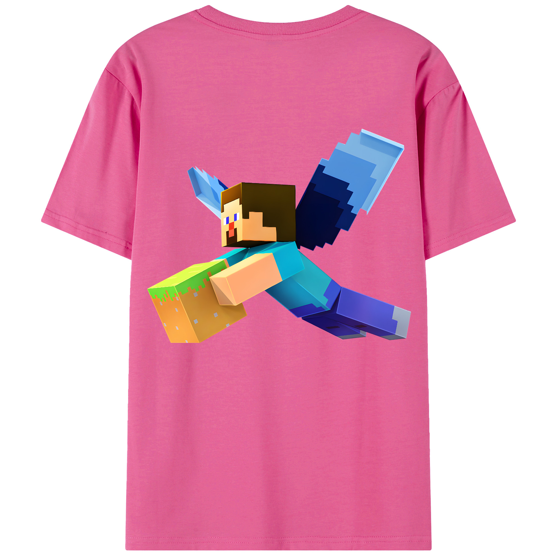 （画像用） マインクラフト ブロックの世界 Minecraft MC Block world レディース半袖Tシャツ(バックプリント)