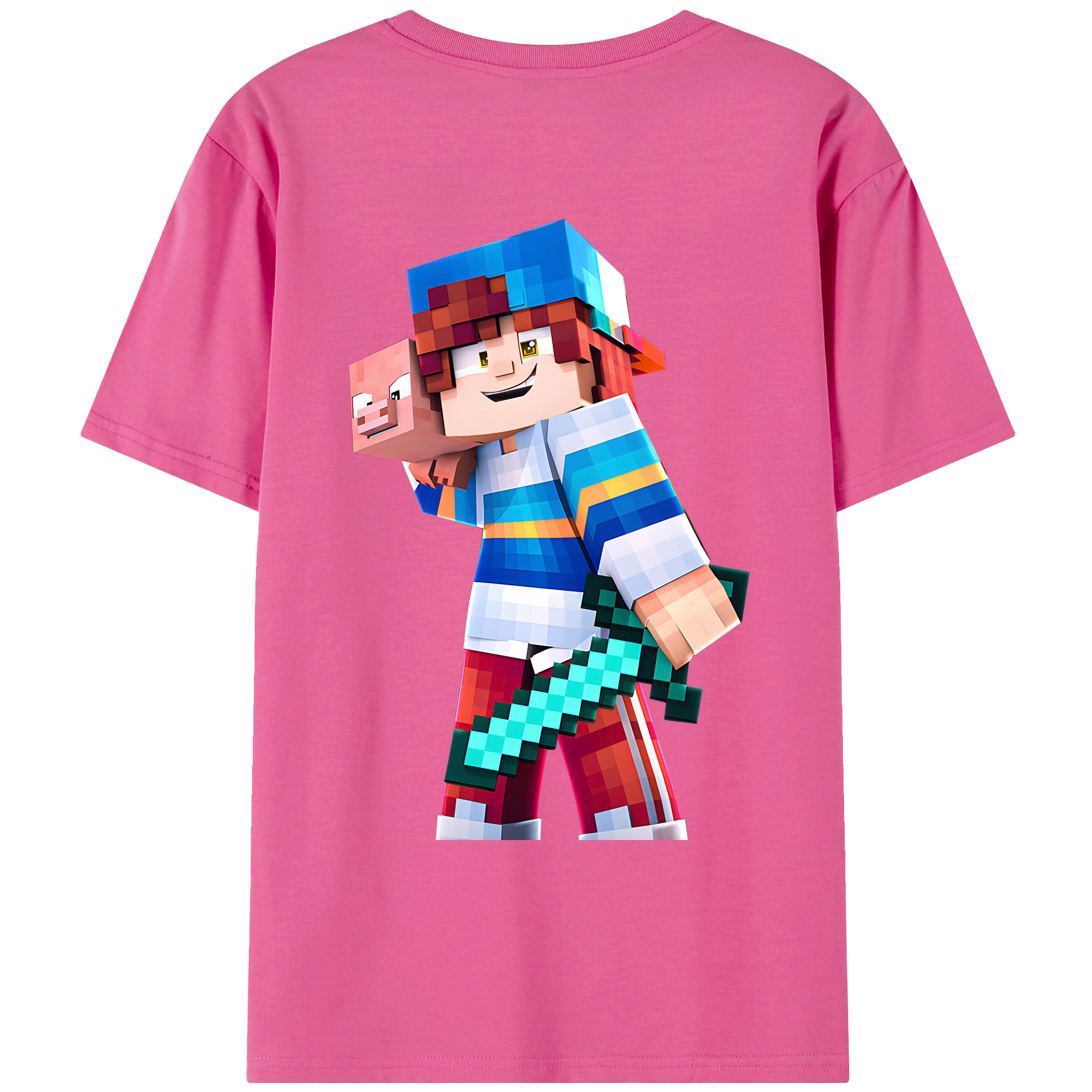 （画像用） マインクラフト ブロックの世界 Minecraft MC Block world レディース半袖Tシャツ(バックプリント)