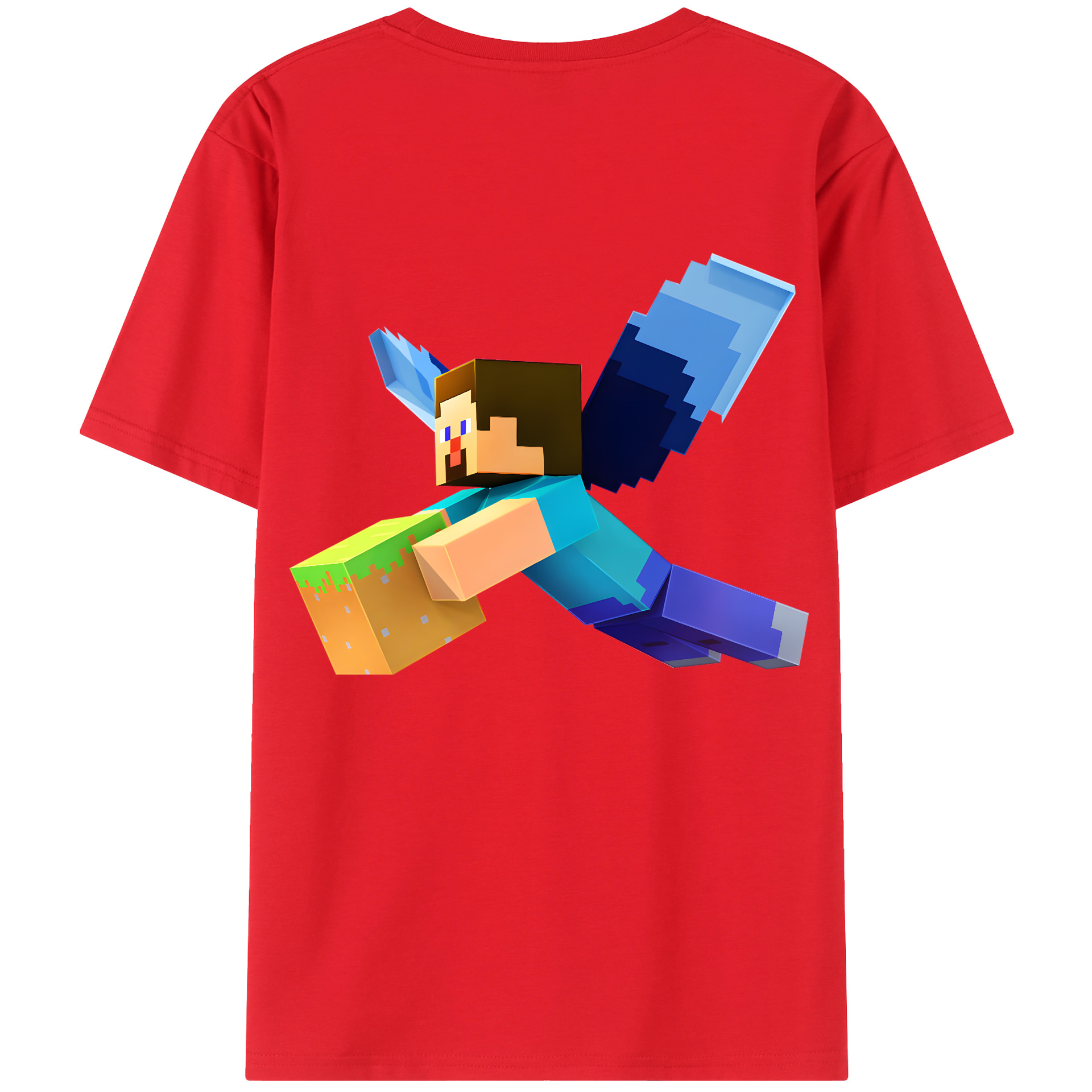 （画像用） マインクラフト ブロックの世界 Minecraft MC Block world レディース半袖Tシャツ(バックプリント)