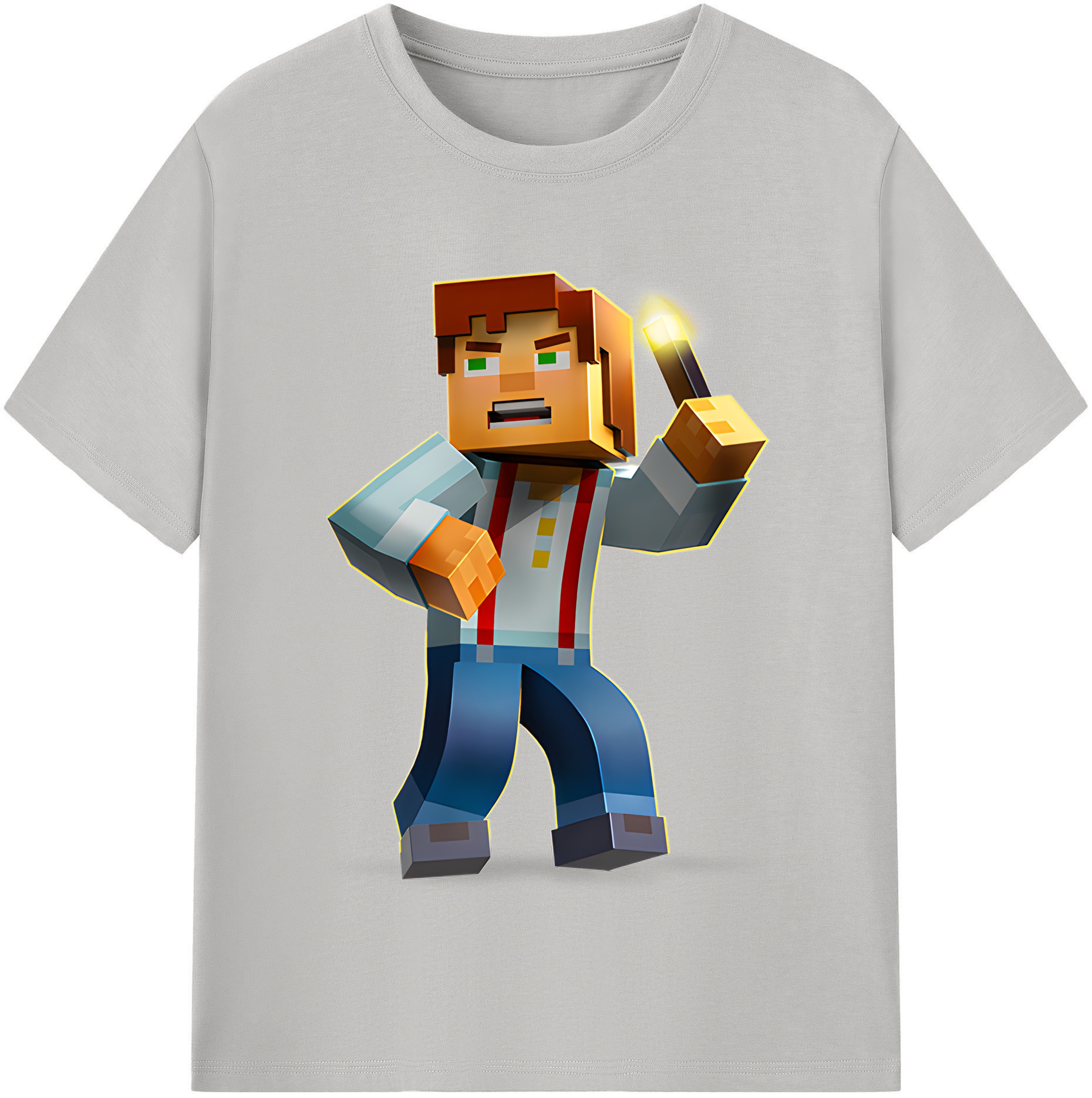 （画像用） マインクラフト ブロックの世界 Minecraft MC Block world レディースカジュアルプリントTシャツ（綿100％）