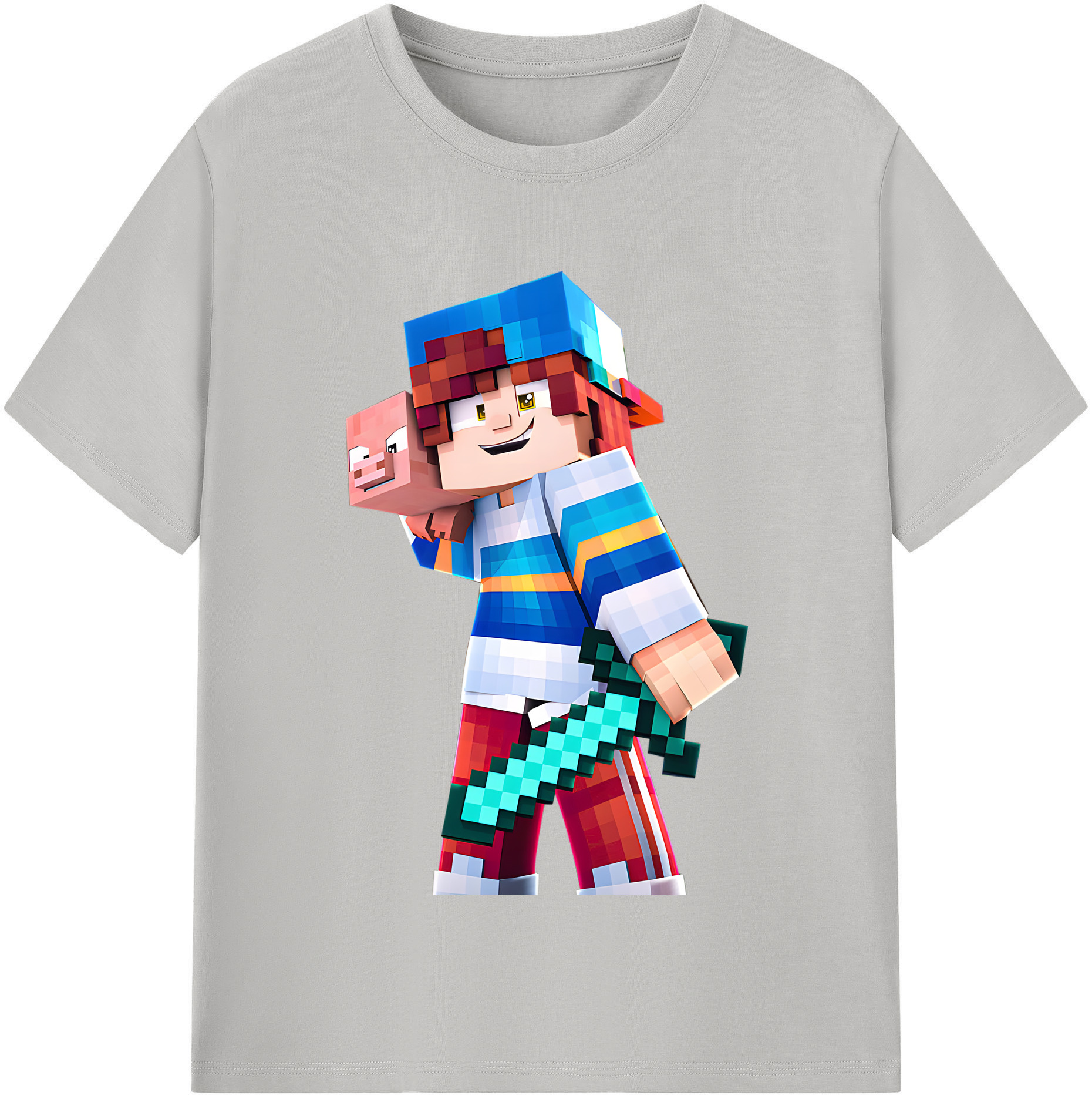 （画像用） マインクラフト ブロックの世界 Minecraft MC Block world レディースカジュアルプリントTシャツ（綿100％）