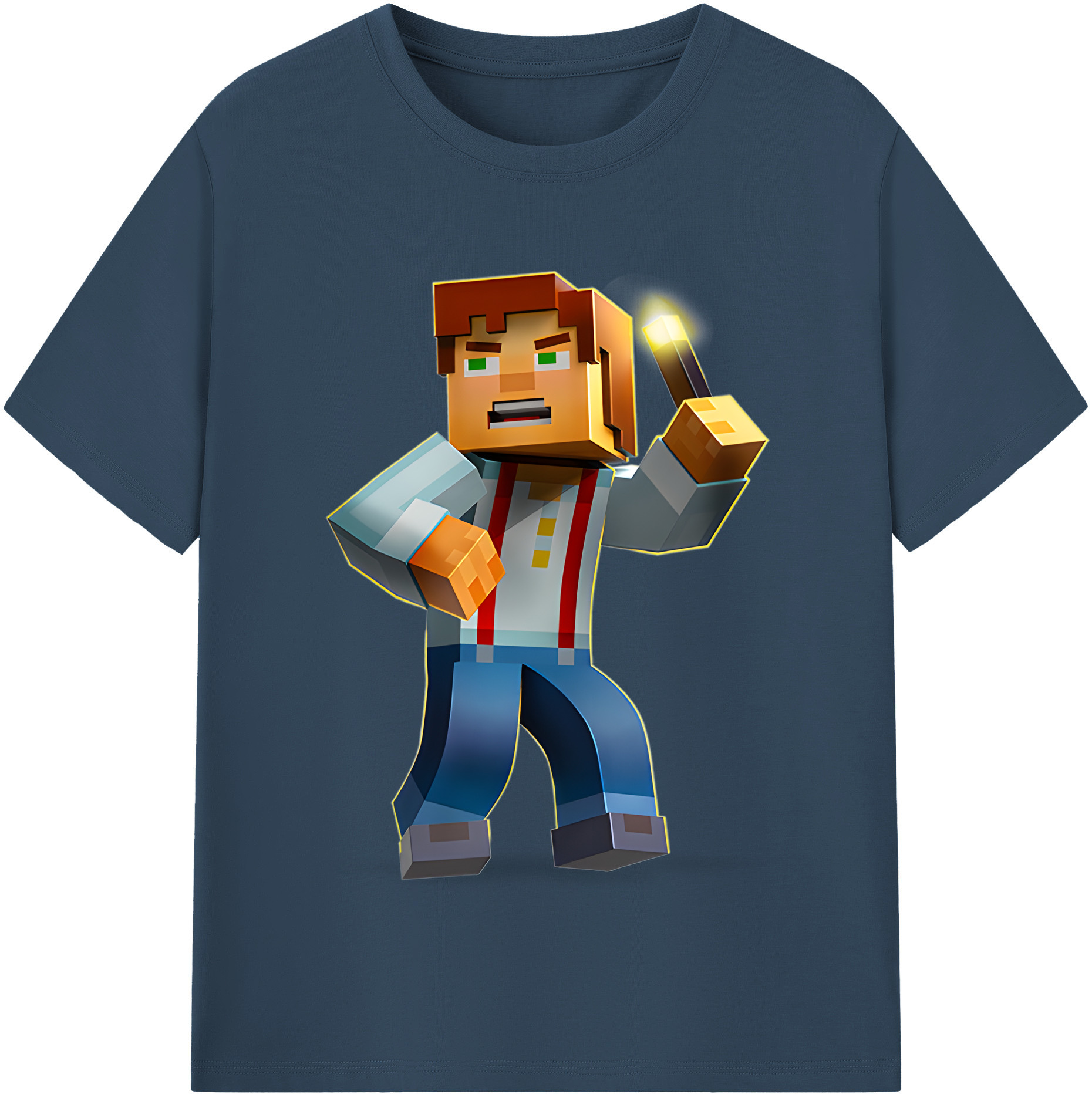 （画像用） マインクラフト ブロックの世界 Minecraft MC Block world レディースカジュアルプリントTシャツ（綿100％）
