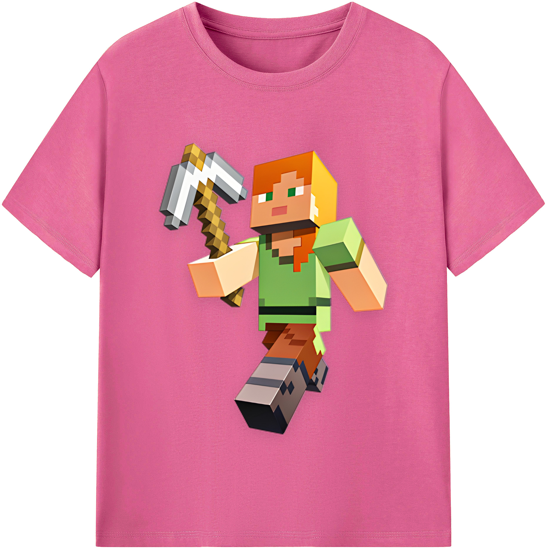 （画像用） マインクラフト ブロックの世界 Minecraft MC Block world レディースカジュアルプリントTシャツ（綿100％）