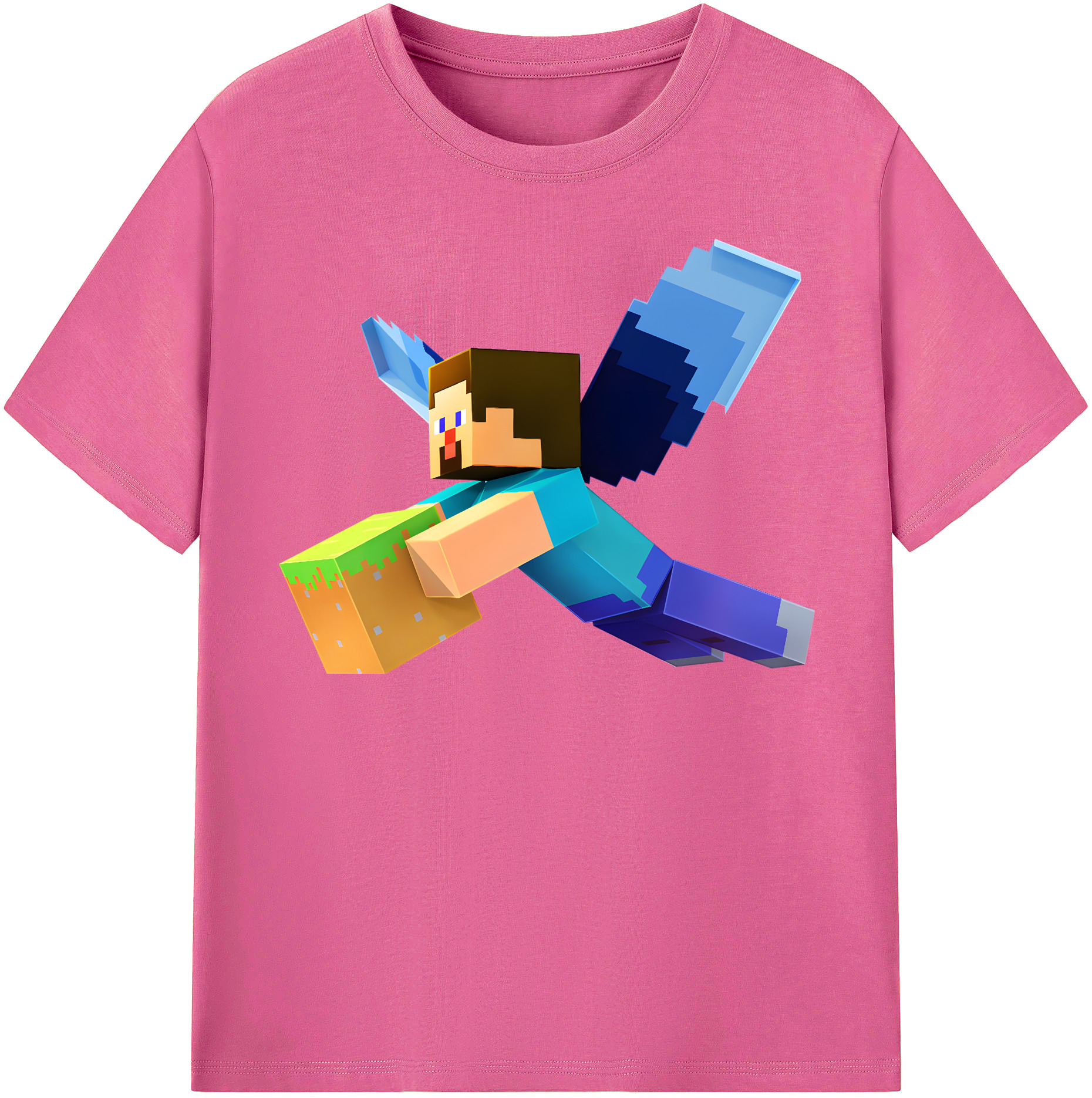 （画像用） マインクラフト ブロックの世界 Minecraft MC Block world レディースカジュアルプリントTシャツ（綿100％）
