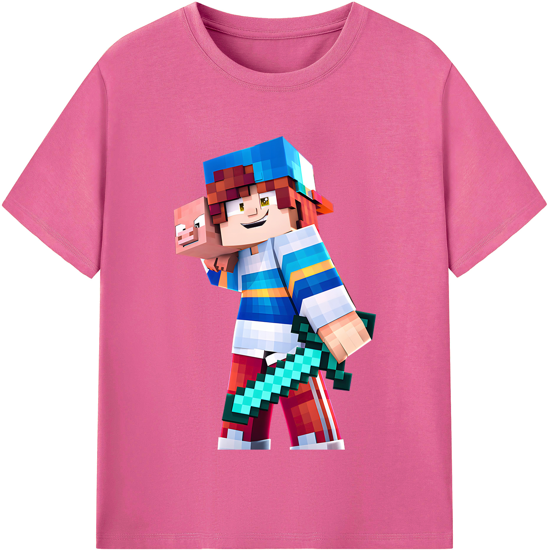 （画像用） マインクラフト ブロックの世界 Minecraft MC Block world レディースカジュアルプリントTシャツ（綿100％）