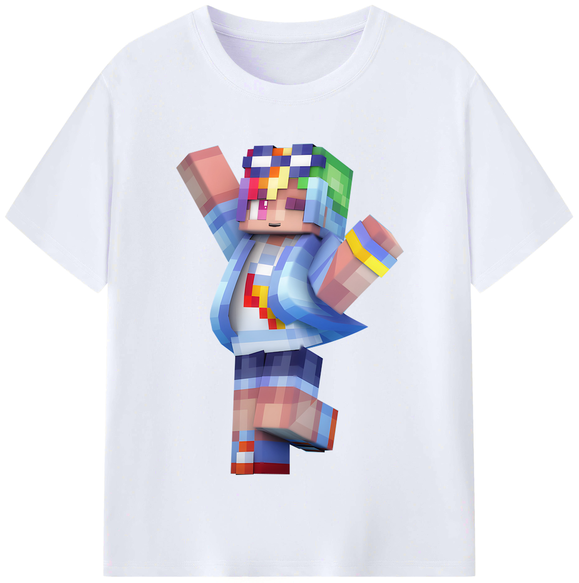 （画像用） マインクラフト ブロックの世界 Minecraft MC Block world レディースカジュアルプリントTシャツ（綿100％）