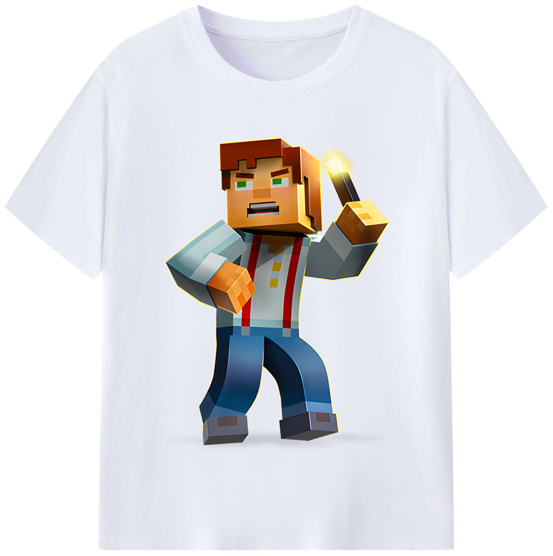（画像用） マインクラフト ブロックの世界 Minecraft MC Block world レディースカジュアルプリントTシャツ（綿100％）