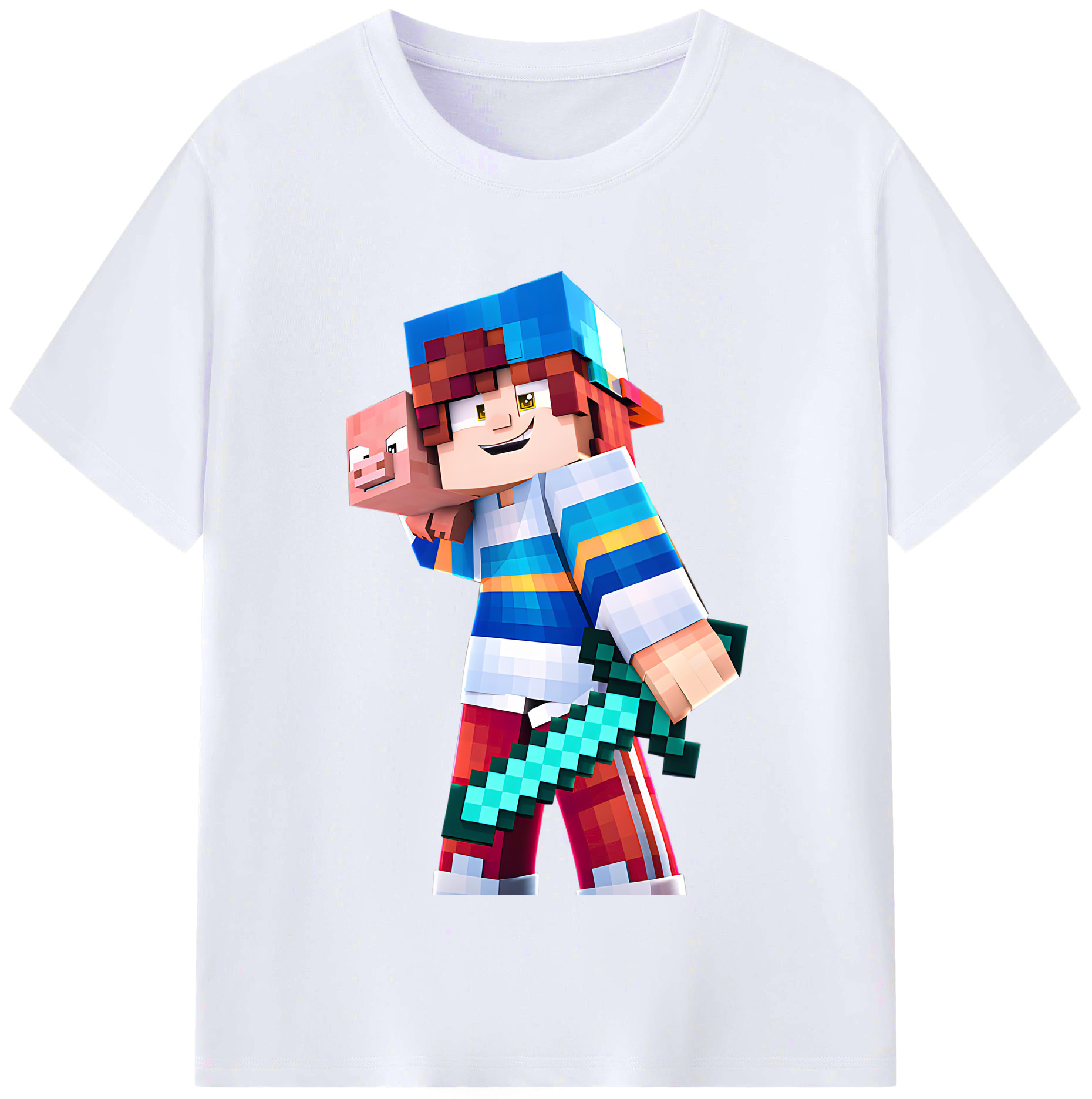 （画像用） マインクラフト ブロックの世界 Minecraft MC Block world レディースカジュアルプリントTシャツ（綿100％）
