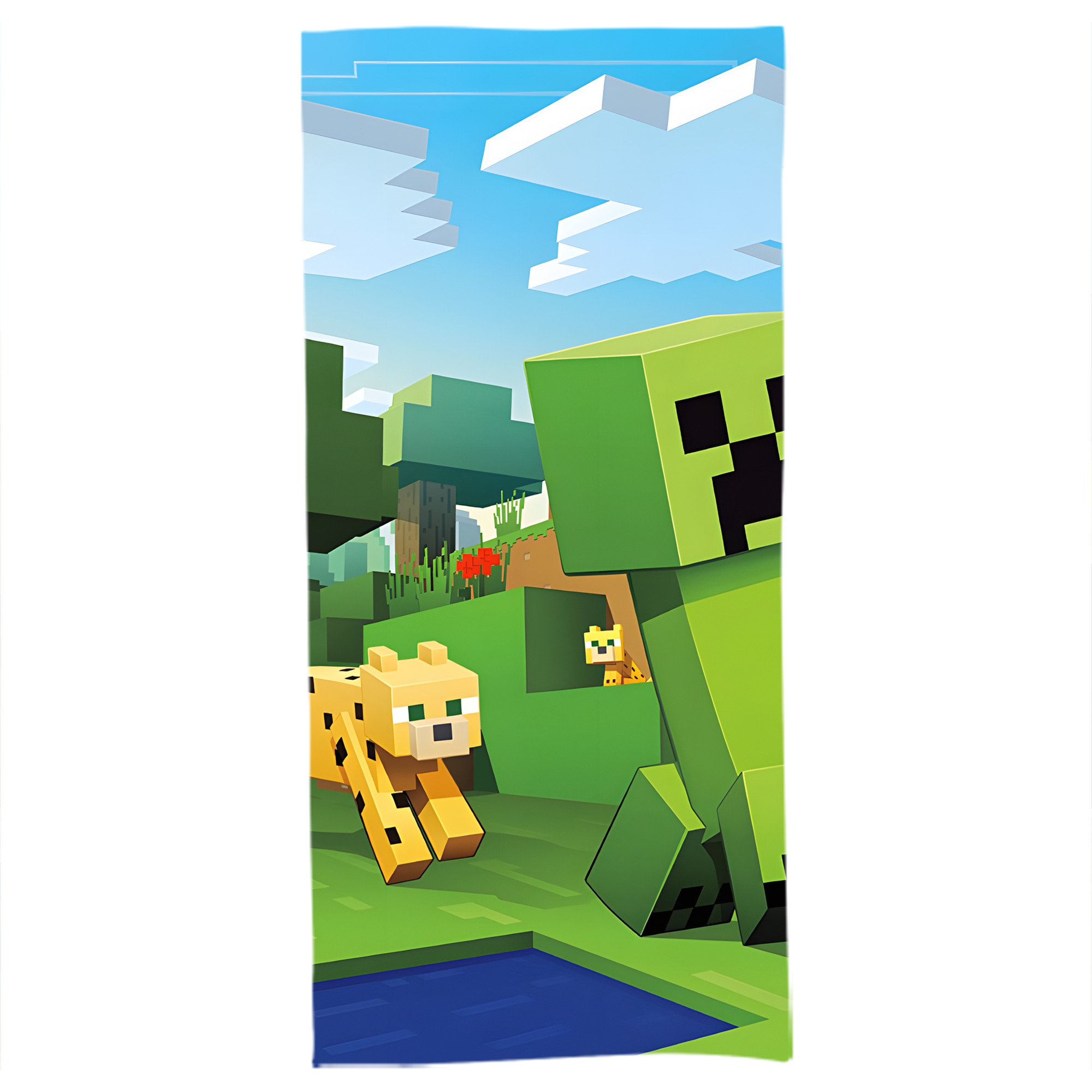 （画像用） マインクラフト ブロックの世界 Minecraft MC Block world 大判バスタオル 70×140cm 吸水速乾 柔らかい肌触り