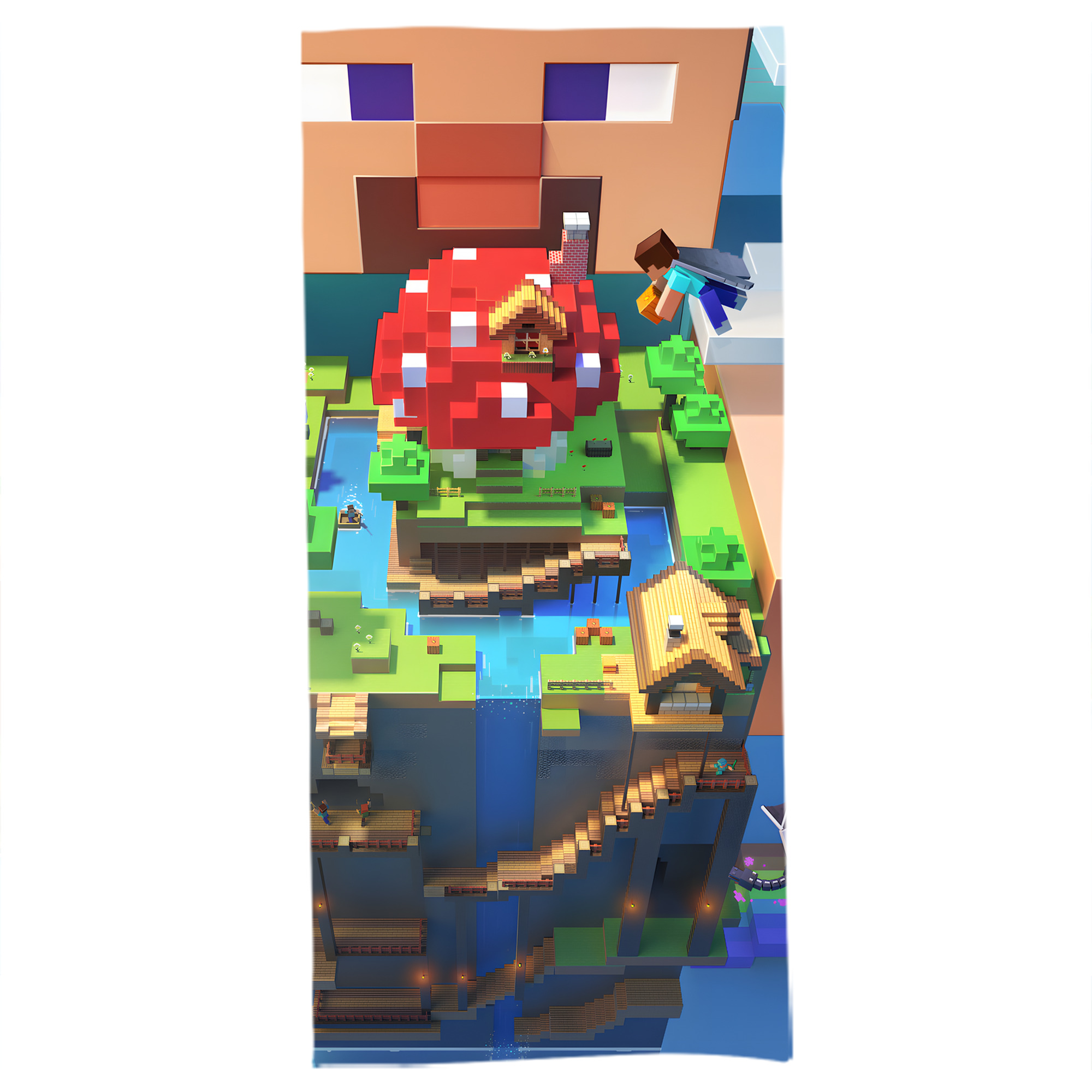 （画像用） マインクラフト ブロックの世界 Minecraft MC Block world 大判バスタオル 70×140cm 吸水速乾 柔らかい肌触り