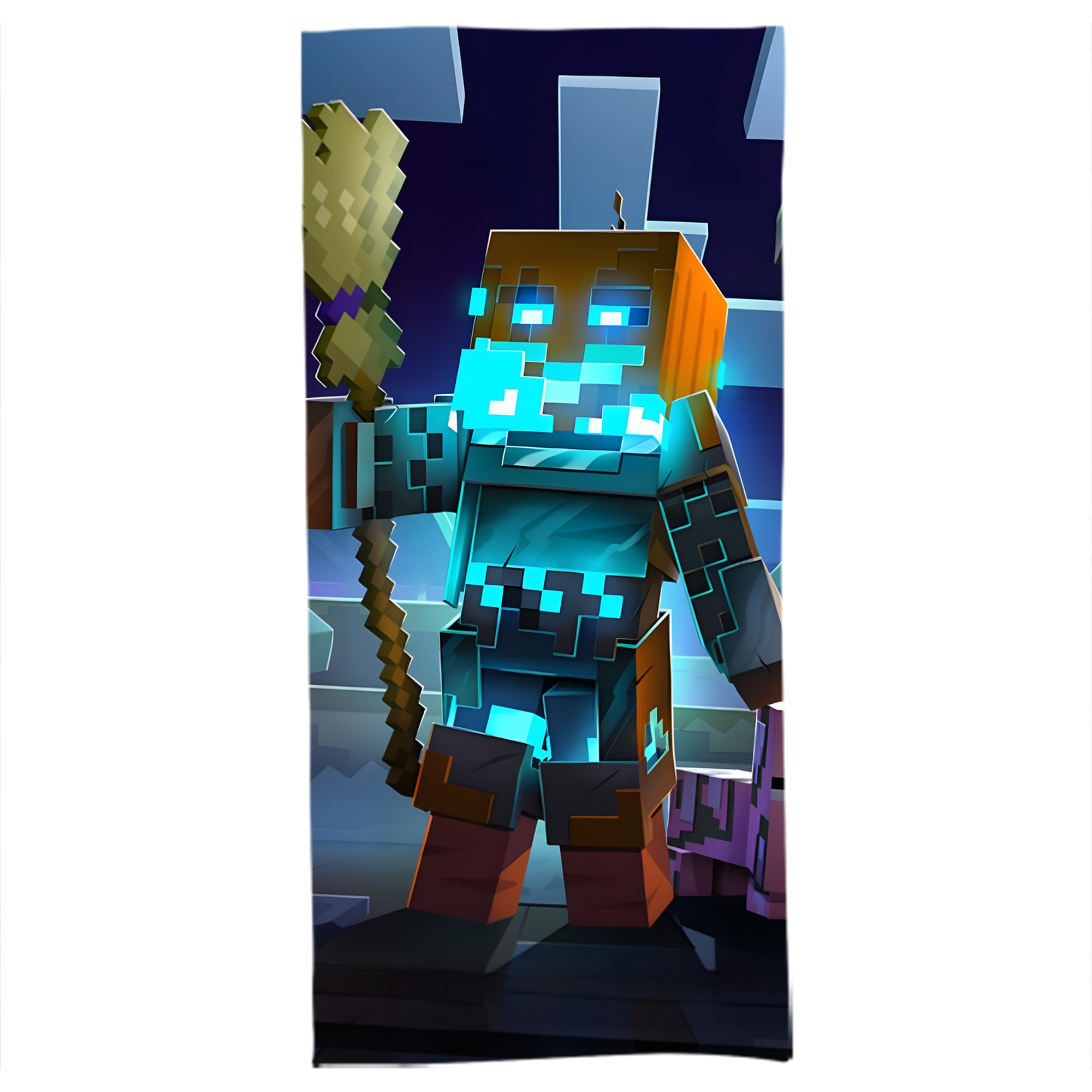 （画像用） マインクラフト ブロックの世界 Minecraft MC Block world 大判バスタオル 70×140cm 吸水速乾 柔らかい肌触り