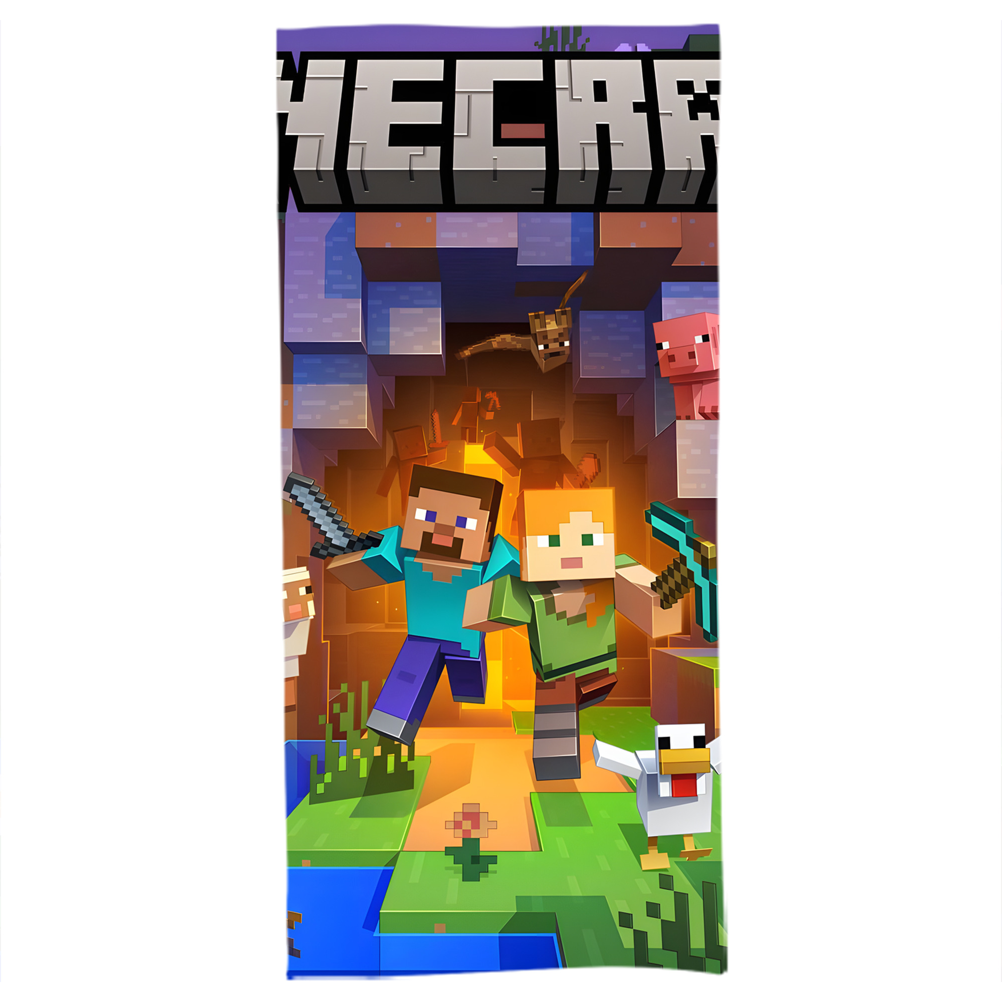 （画像用） マインクラフト ブロックの世界 Minecraft MC Block world 大判バスタオル 70×140cm 吸水速乾 柔らかい肌触り