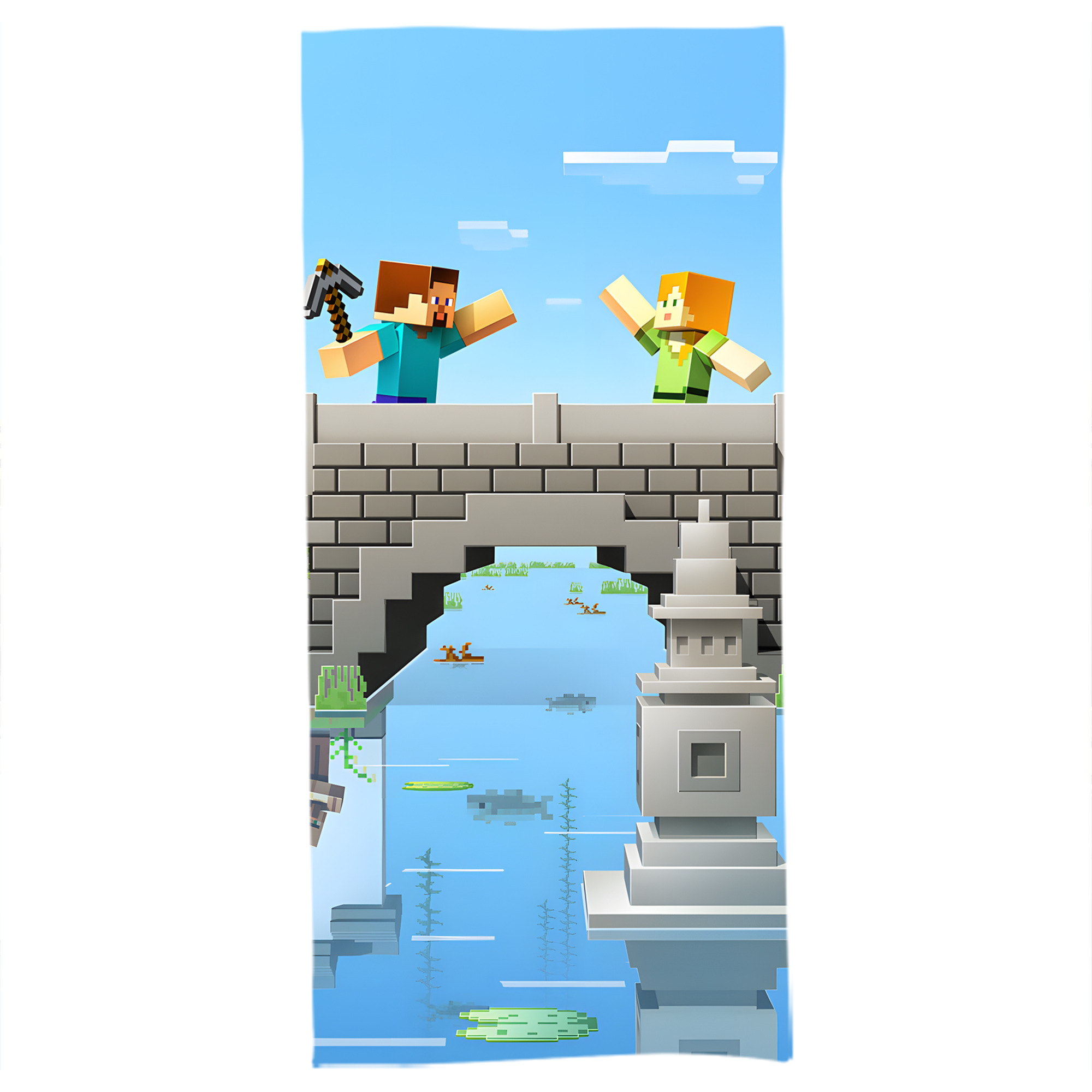 （画像用） マインクラフト ブロックの世界 Minecraft MC Block world 大判バスタオル 70×140cm 吸水速乾 柔らかい肌触り