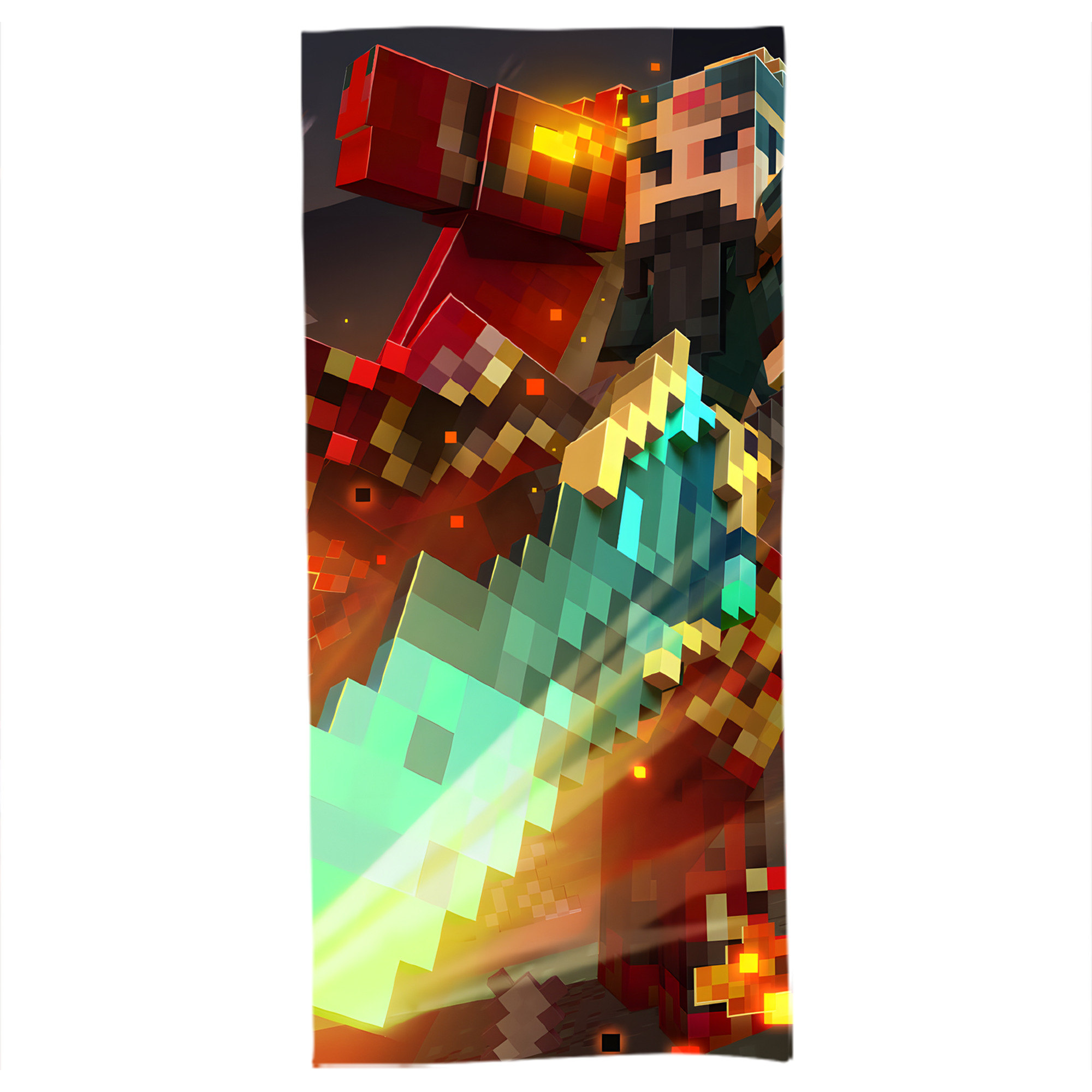 （画像用） マインクラフト ブロックの世界 Minecraft MC Block world 大判バスタオル 70×140cm 吸水速乾 柔らかい肌触り