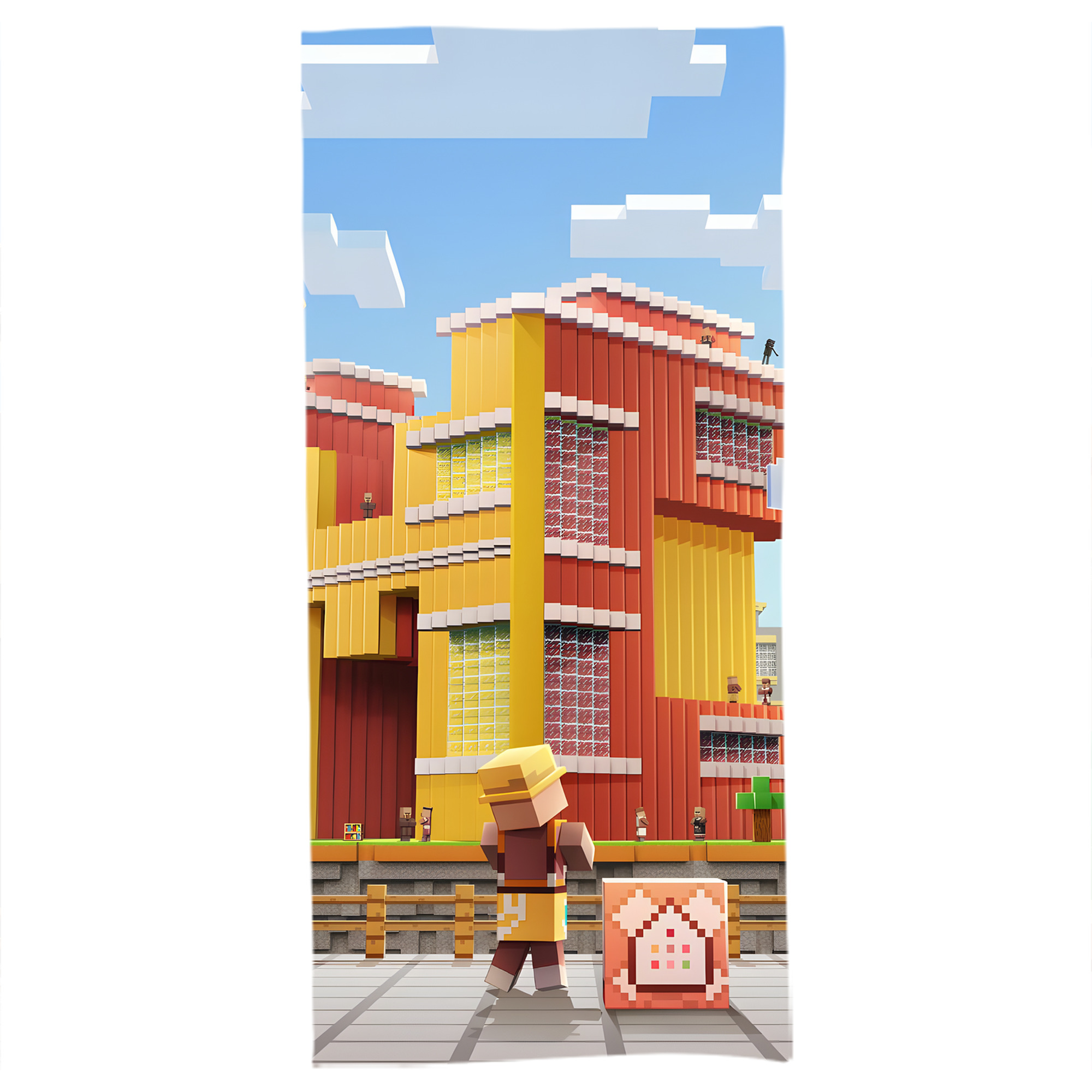 （画像用） マインクラフト ブロックの世界 Minecraft MC Block world 大判バスタオル 70×140cm 吸水速乾 柔らかい肌触り