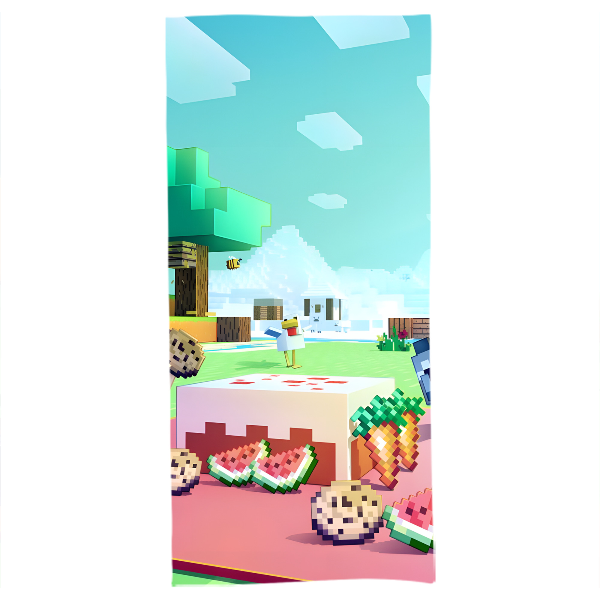 （画像用） マインクラフト ブロックの世界 Minecraft MC Block world 大判バスタオル 70×140cm 吸水速乾 柔らかい肌触り