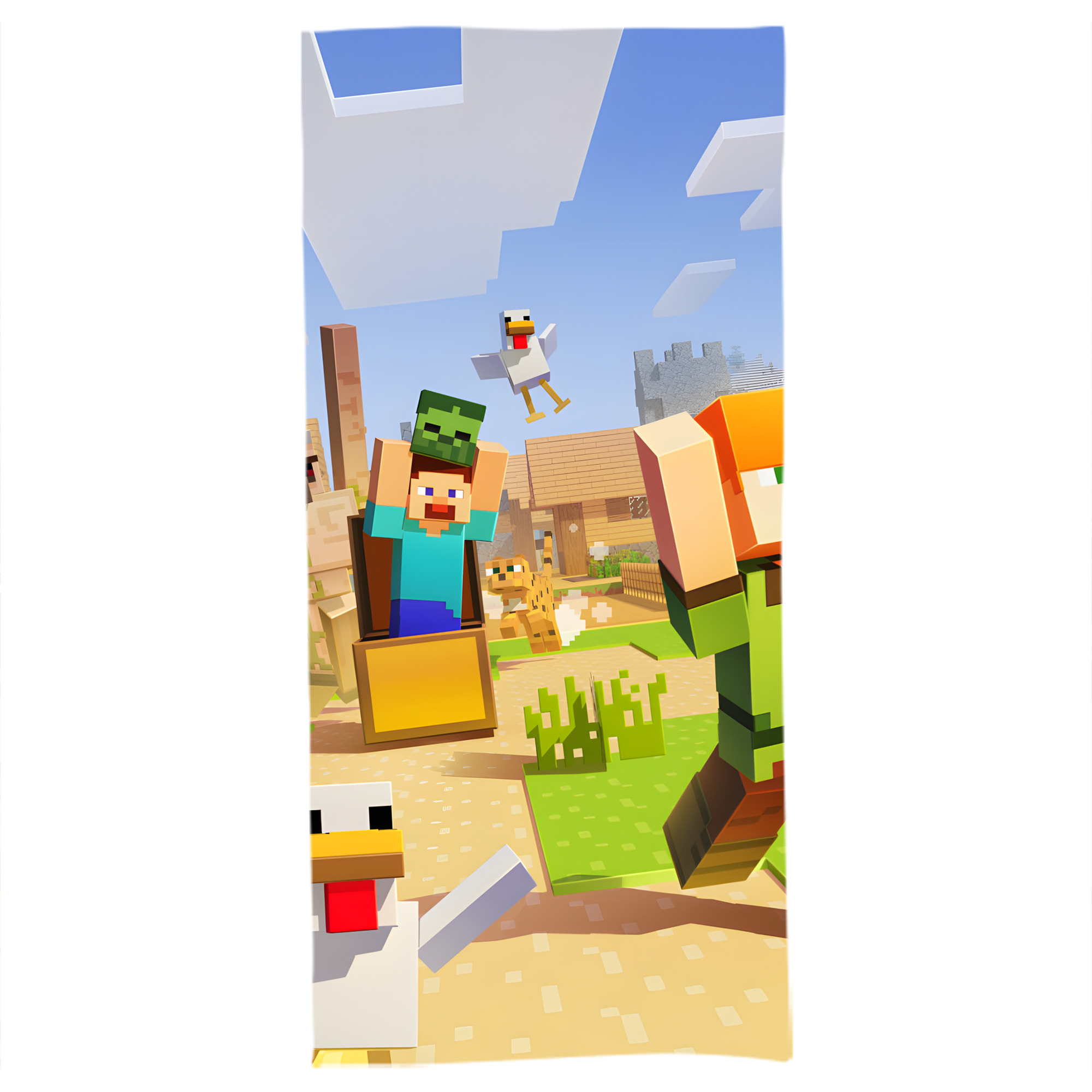 （画像用） マインクラフト ブロックの世界 Minecraft MC Block world 大判バスタオル 70×140cm 吸水速乾 柔らかい肌触り
