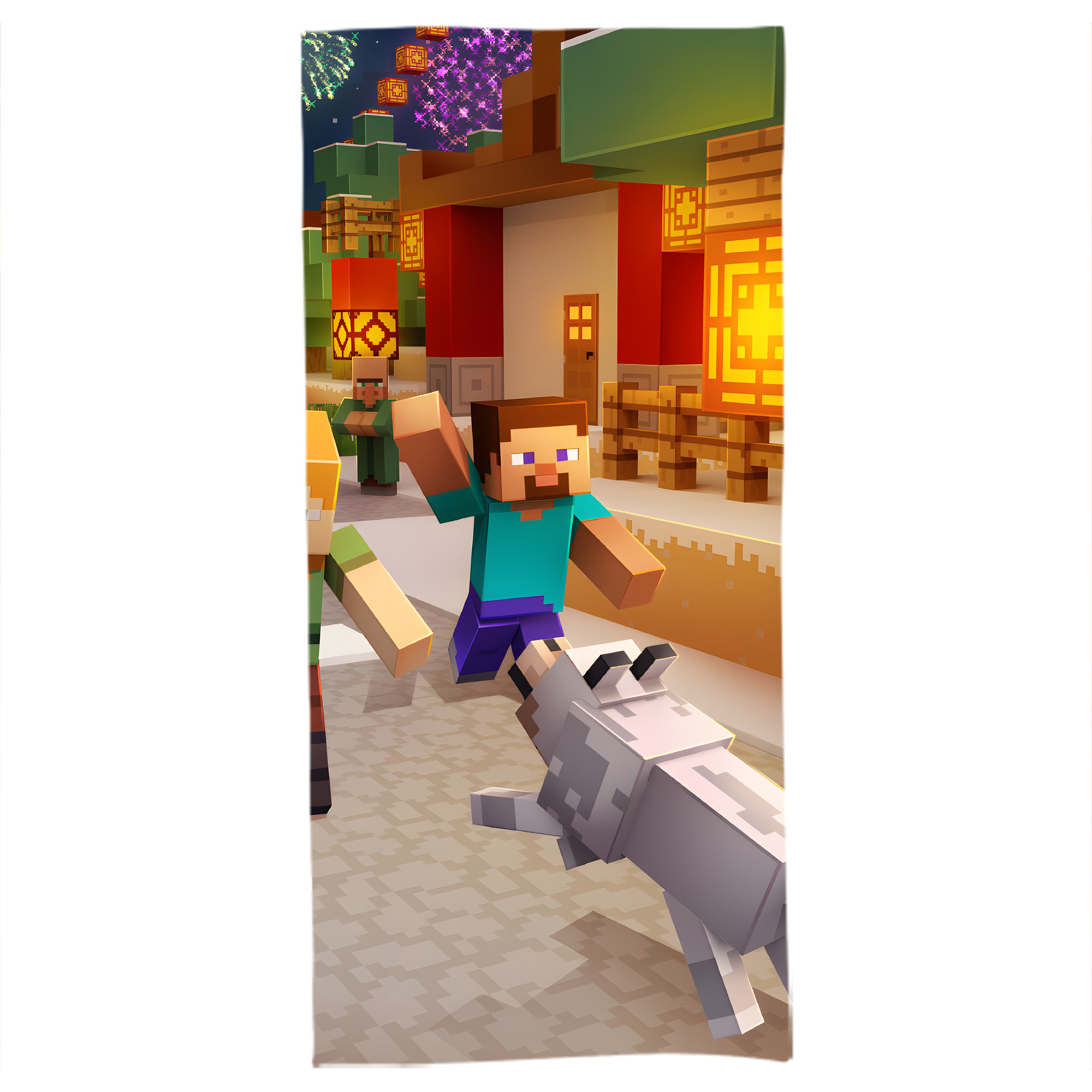 （画像用） マインクラフト ブロックの世界 Minecraft MC Block world 大判バスタオル 70×140cm 吸水速乾 柔らかい肌触り