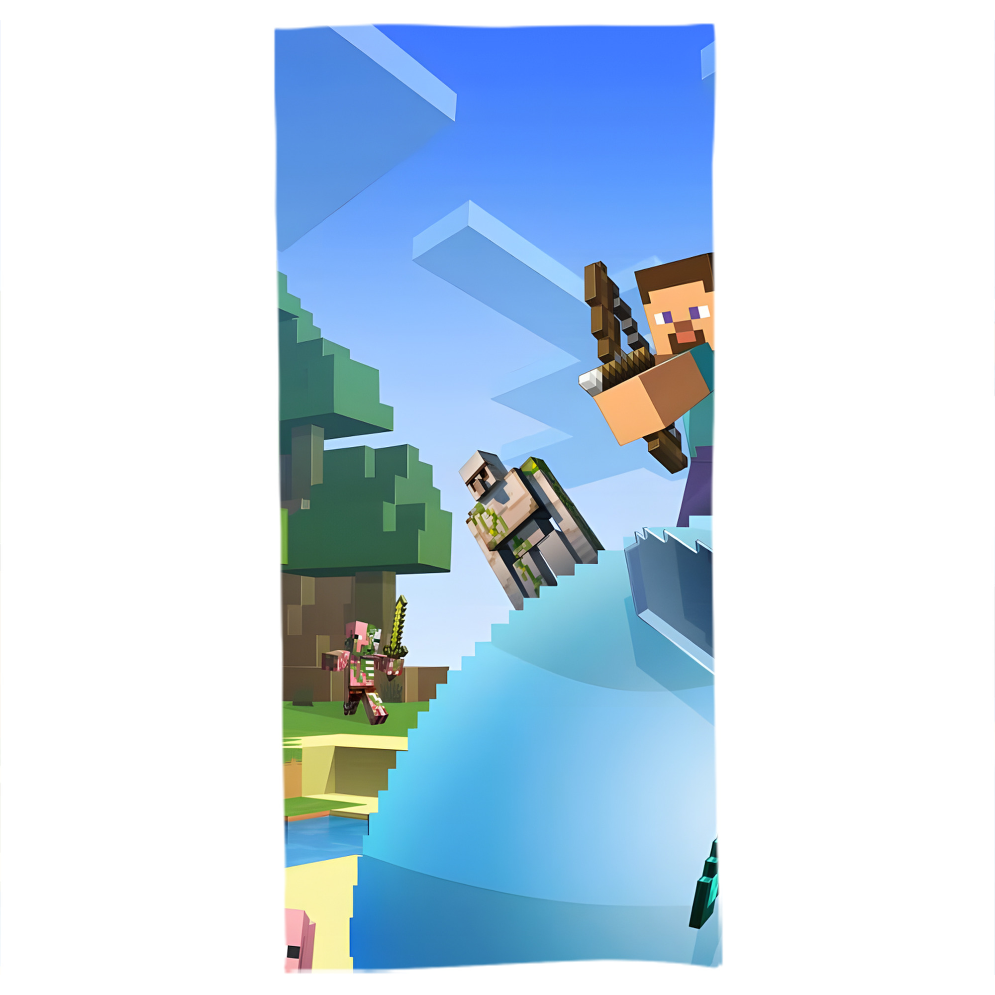 （画像用） マインクラフト ブロックの世界 Minecraft MC Block world 大判バスタオル 70×140cm 吸水速乾 柔らかい肌触り