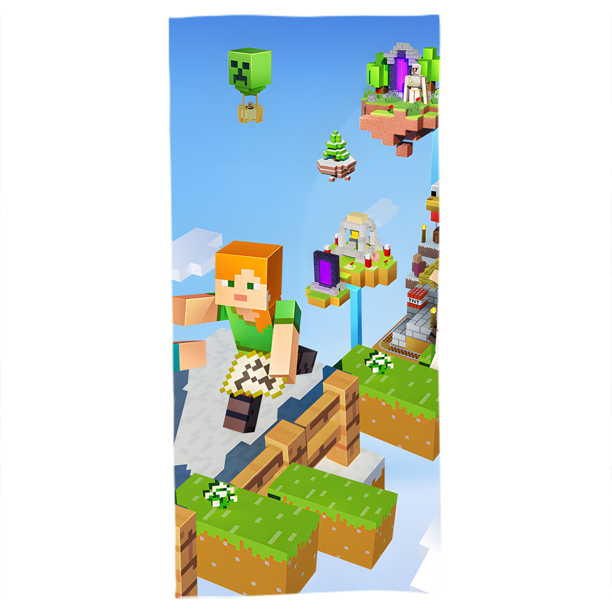 （画像用） マインクラフト ブロックの世界 Minecraft MC Block world 大判バスタオル 70×140cm 吸水速乾 柔らかい肌触り