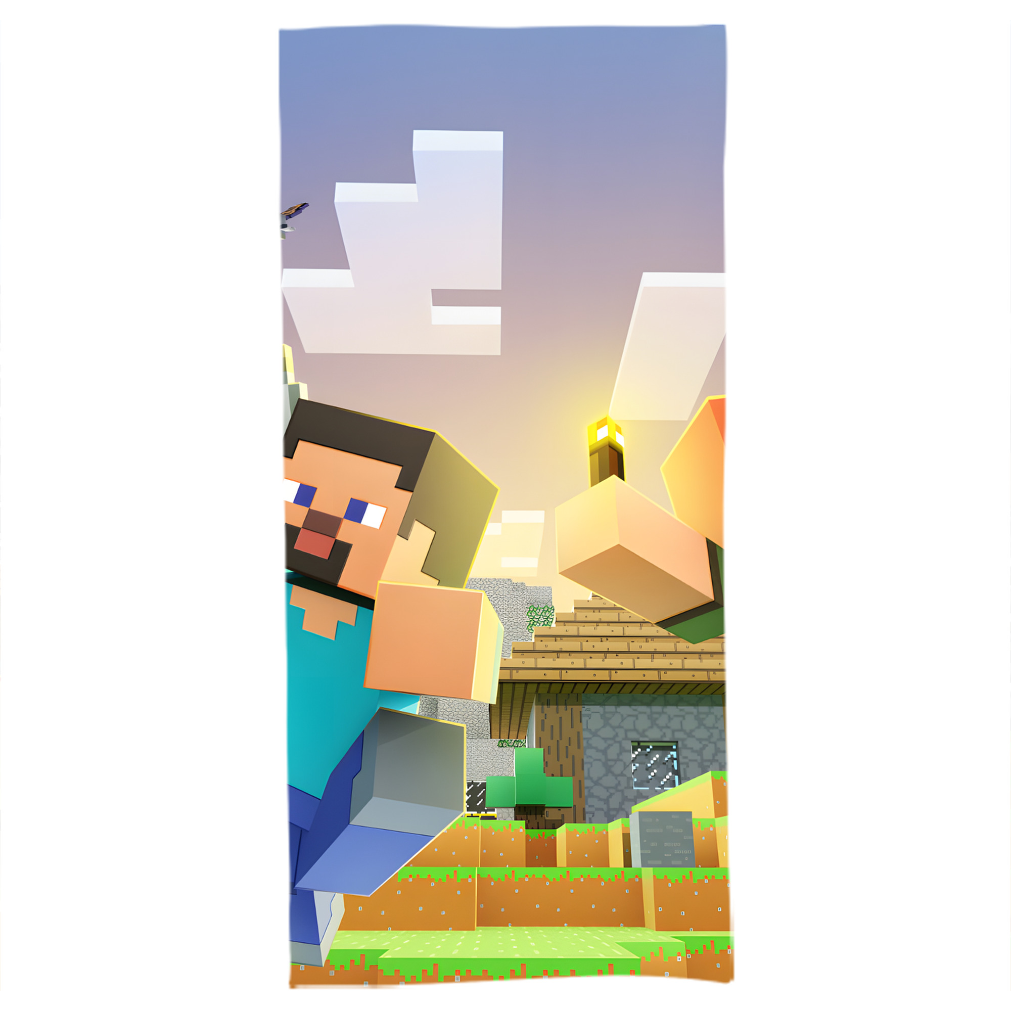 （画像用） マインクラフト ブロックの世界 Minecraft MC Block world 大判バスタオル 70×140cm 吸水速乾 柔らかい肌触り