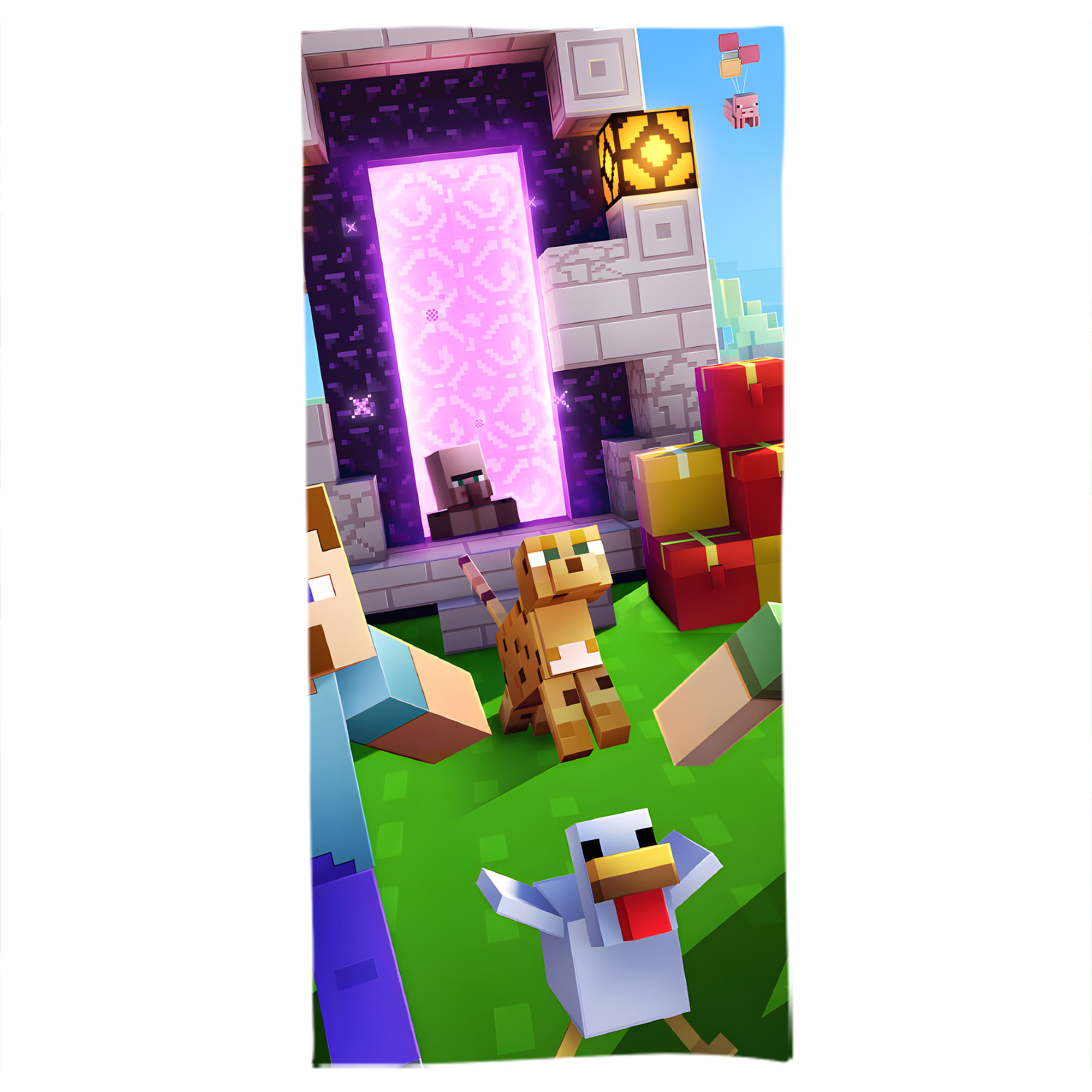 （画像用） マインクラフト ブロックの世界 Minecraft MC Block world 大判バスタオル 70×140cm 吸水速乾 柔らかい肌触り