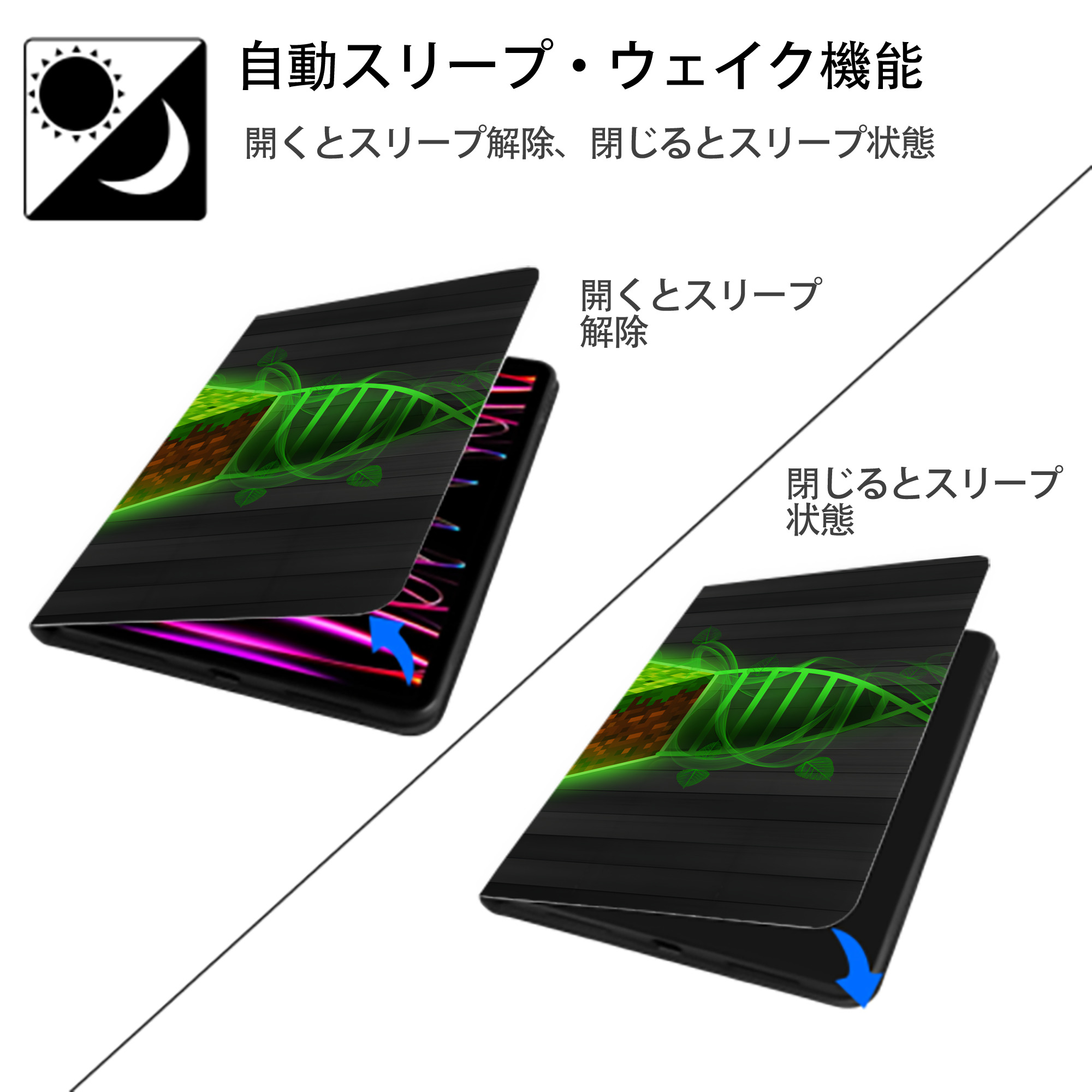 マインクラフト ブロックの世界 Minecraft MC Block world IPad ケース ブック型 PUレザー TPU 耐衝撃 軽量 薄型 ペン収納なし 全面保護 IPad 各モデル対応