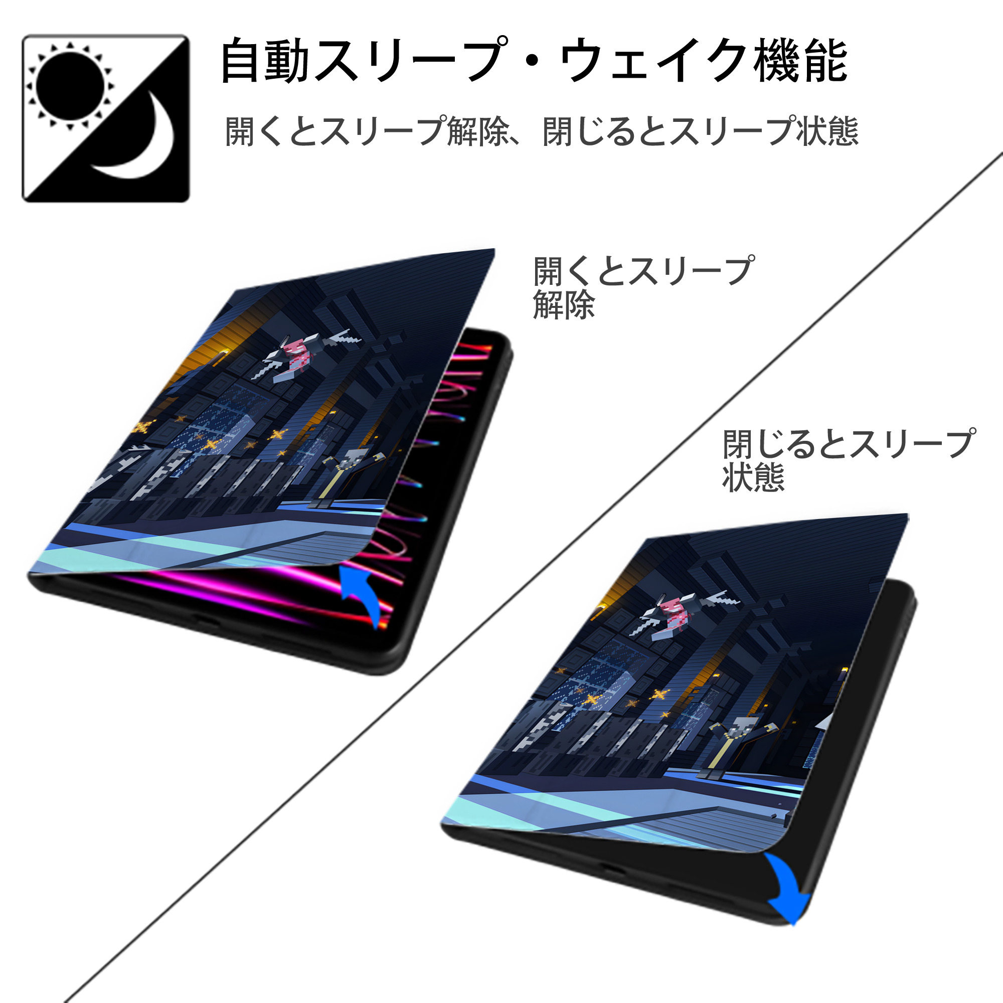マインクラフト ブロックの世界 Minecraft MC Block world IPad ケース ブック型 PUレザー TPU 耐衝撃 軽量 薄型 ペン収納なし 全面保護 IPad 各モデル対応