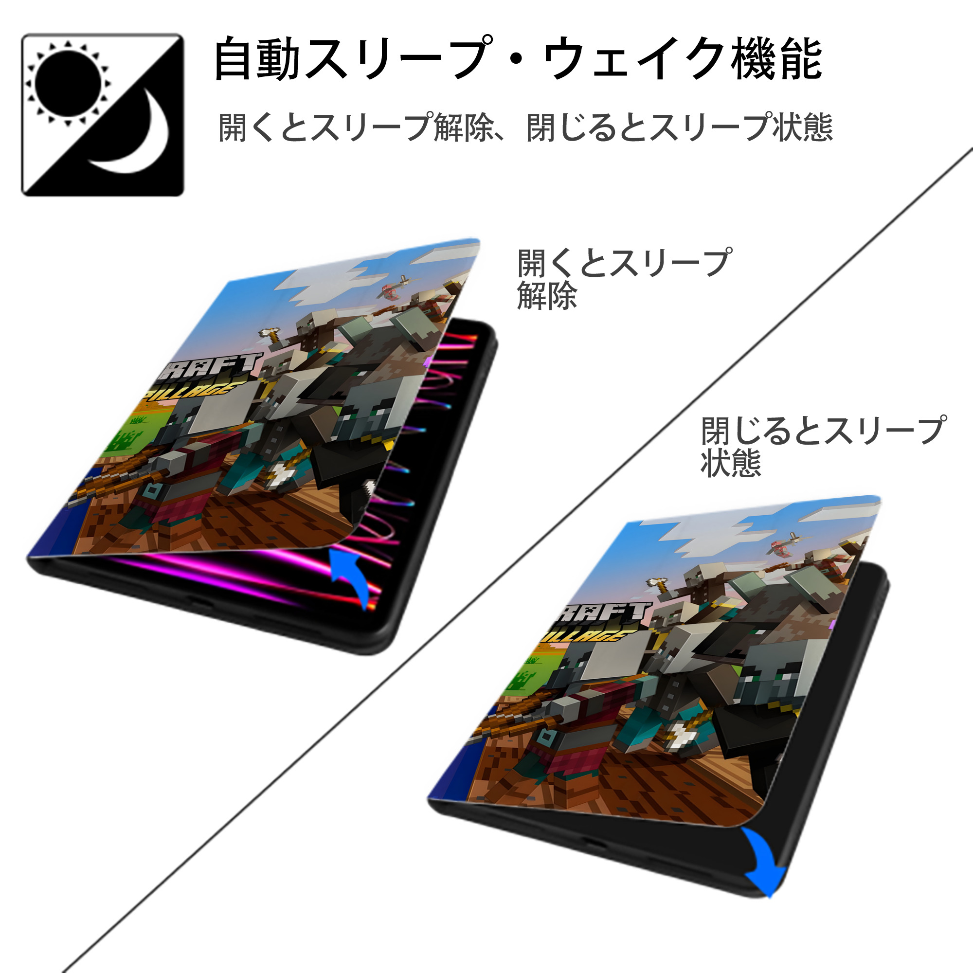 マインクラフト ブロックの世界 Minecraft MC Block world IPad ケース ブック型 PUレザー TPU 耐衝撃 軽量 薄型 ペン収納なし 全面保護 IPad 各モデル対応