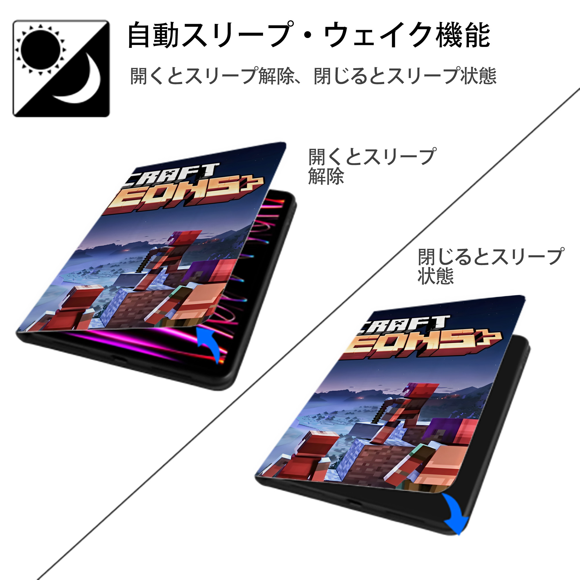 マインクラフト ブロックの世界 Minecraft MC Block world IPad ケース ブック型 PUレザー TPU 耐衝撃 軽量 薄型 ペン収納なし 全面保護 IPad 各モデル対応