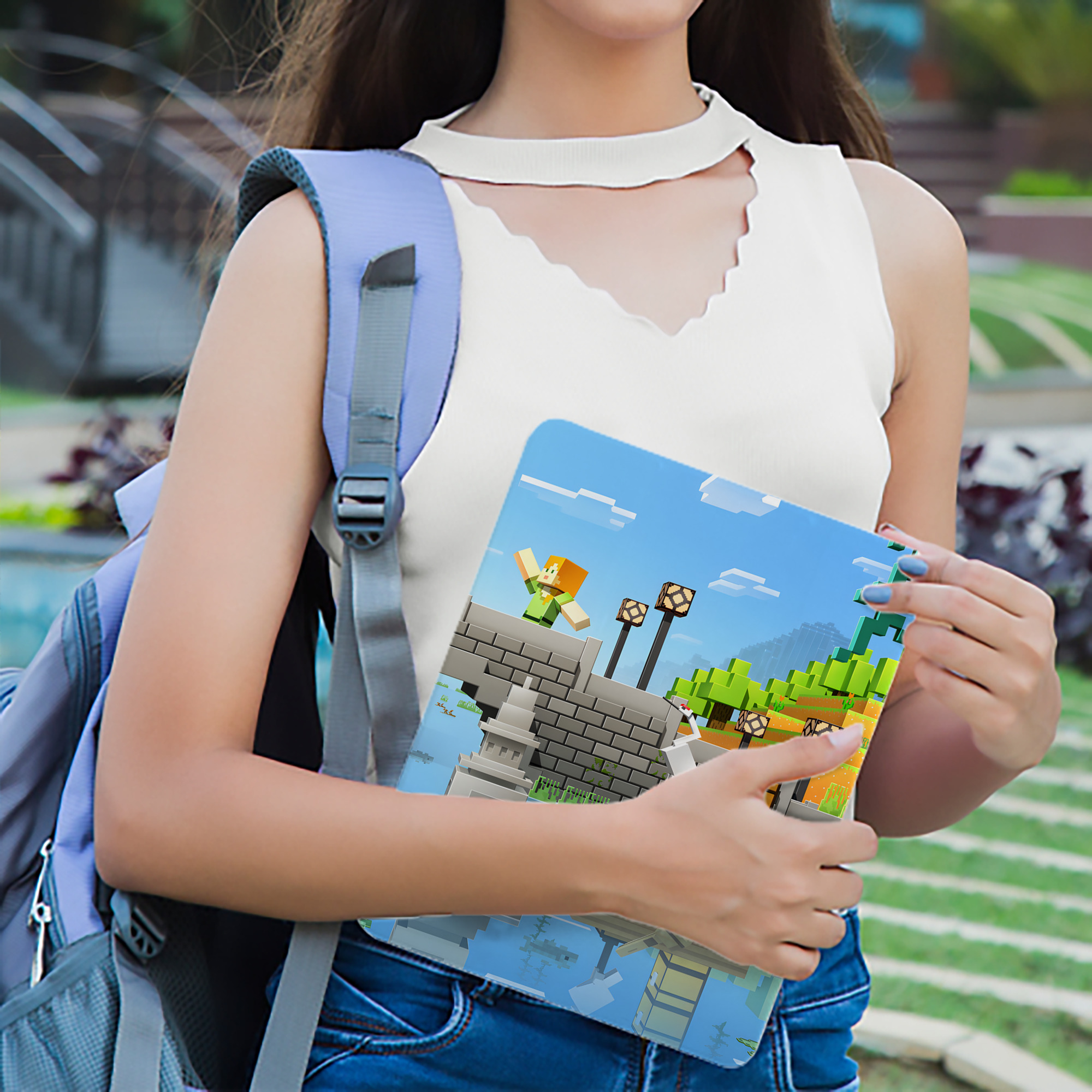 マインクラフト ブロックの世界 Minecraft MC Block world IPad ケース ブック型 PUレザー TPU 耐衝撃 軽量 薄型 ペン収納なし 全面保護 IPad 各モデル対応
