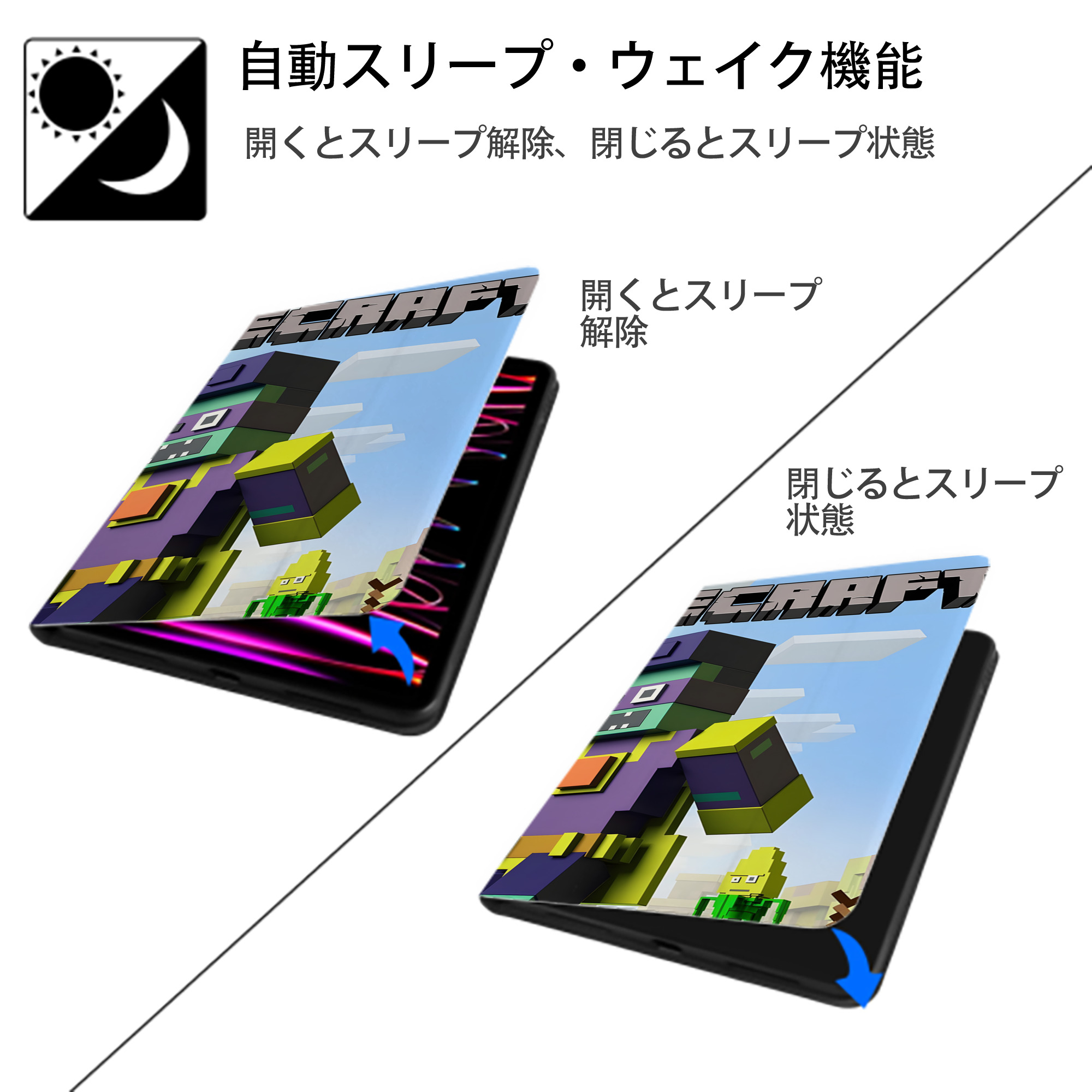 マインクラフト ブロックの世界 Minecraft MC Block world IPad ケース ブック型 PUレザー TPU 耐衝撃 軽量 薄型 ペン収納なし 全面保護 IPad 各モデル対応