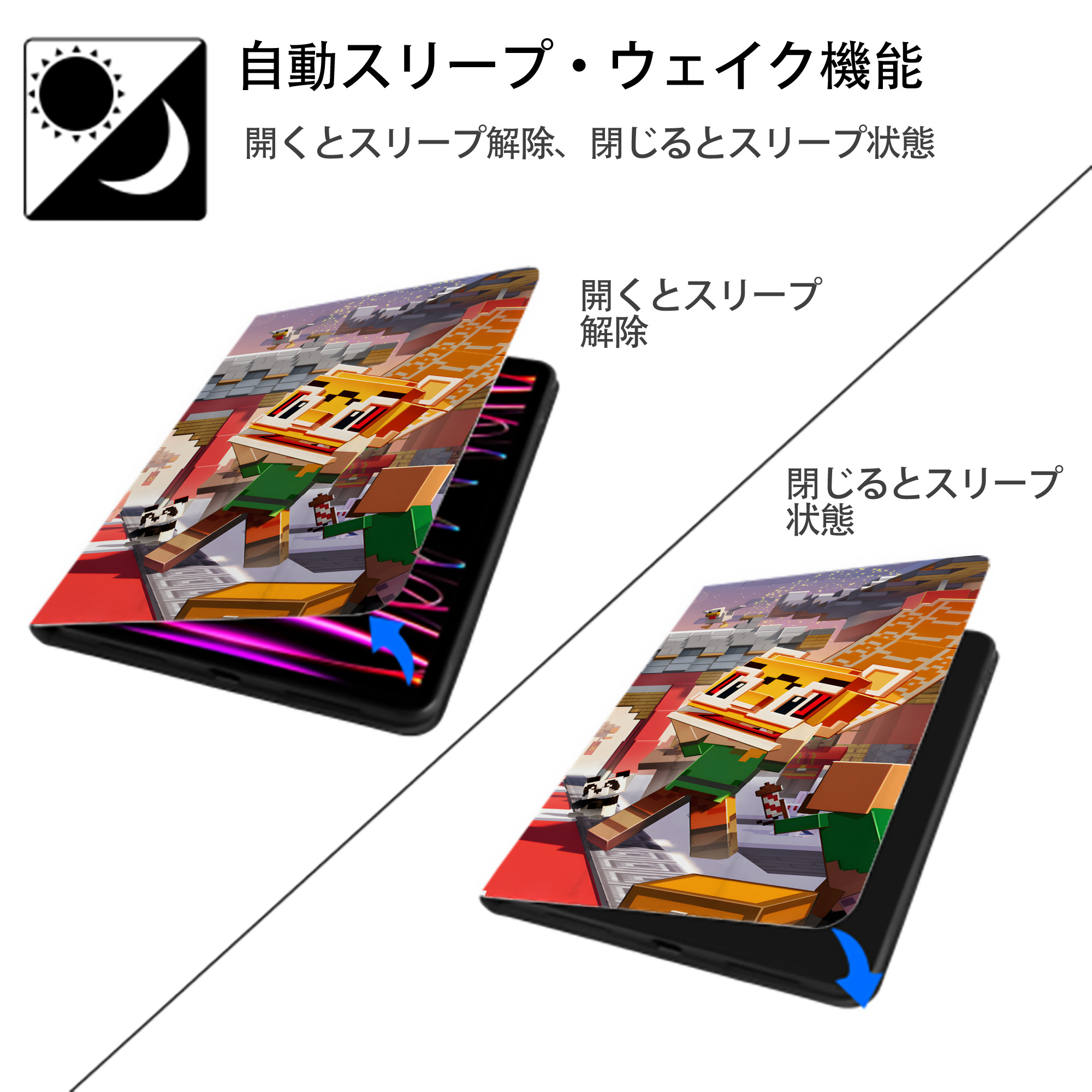 マインクラフト ブロックの世界 Minecraft MC Block world IPad ケース ブック型 PUレザー TPU 耐衝撃 軽量 薄型 ペン収納なし 全面保護 IPad 各モデル対応