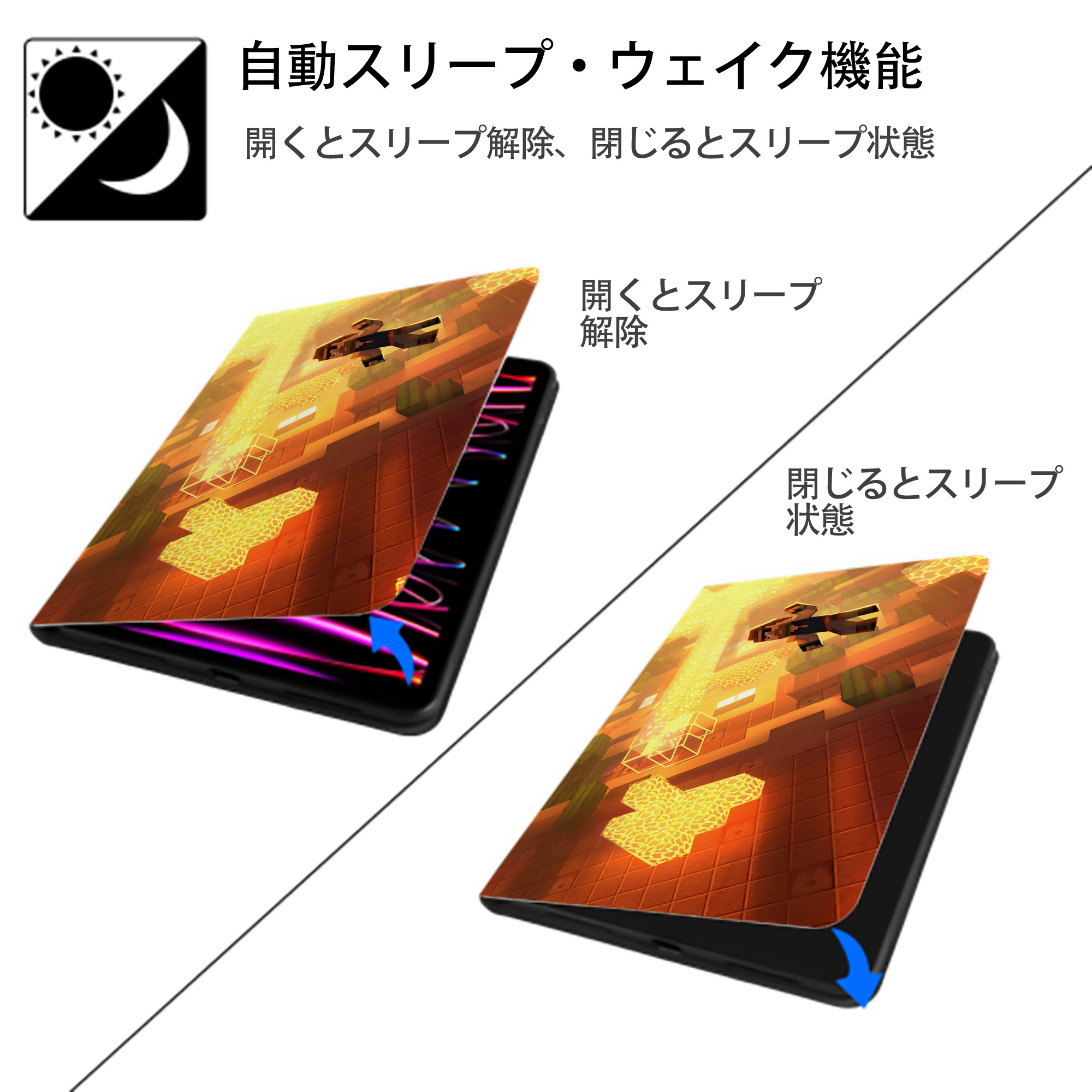 マインクラフト ブロックの世界 Minecraft MC Block world IPad ケース ブック型 PUレザー TPU 耐衝撃 軽量 薄型 ペン収納なし 全面保護 IPad 各モデル対応