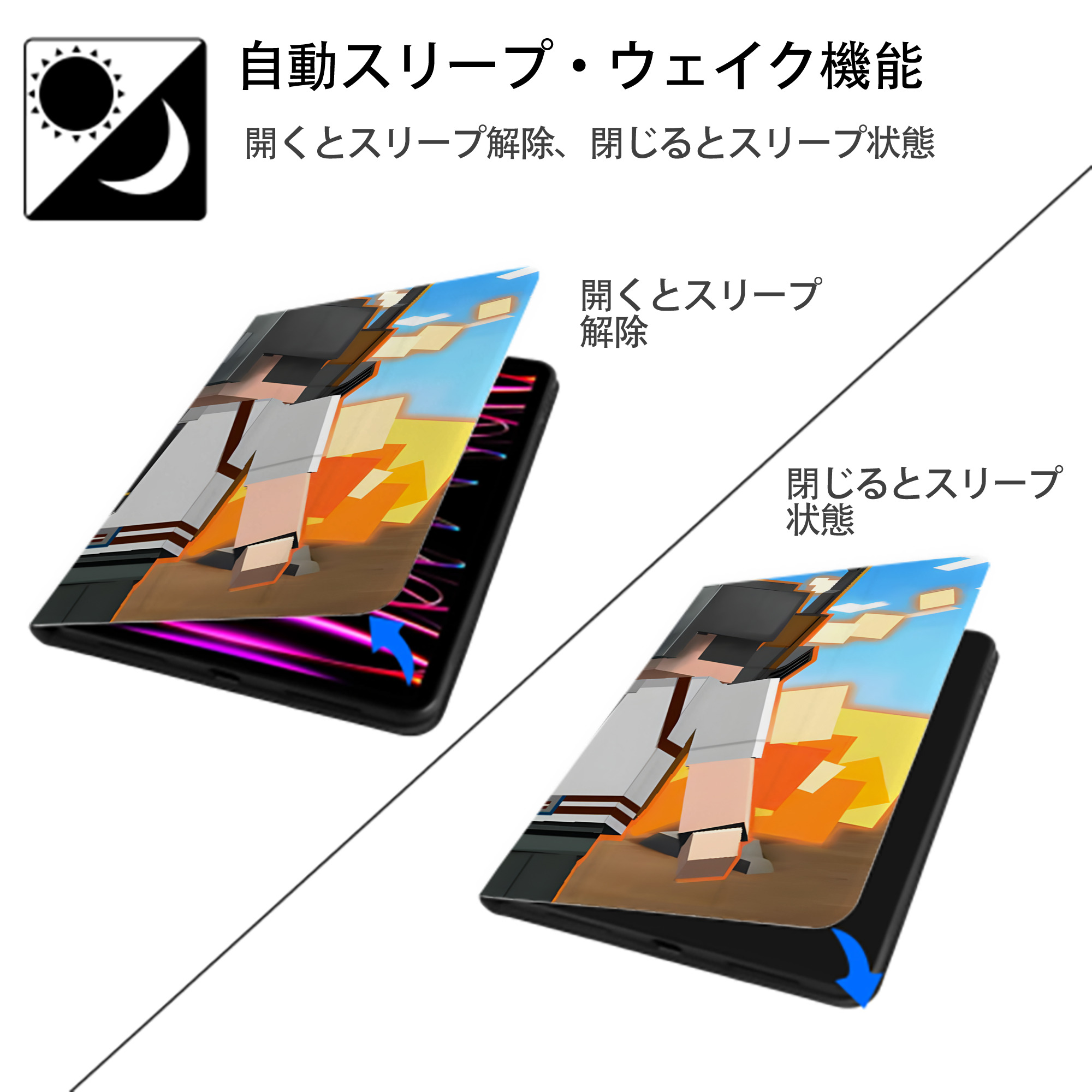マインクラフト ブロックの世界 Minecraft MC Block world IPad ケース ブック型 PUレザー TPU 耐衝撃 軽量 薄型 ペン収納なし 全面保護 IPad 各モデル対応
