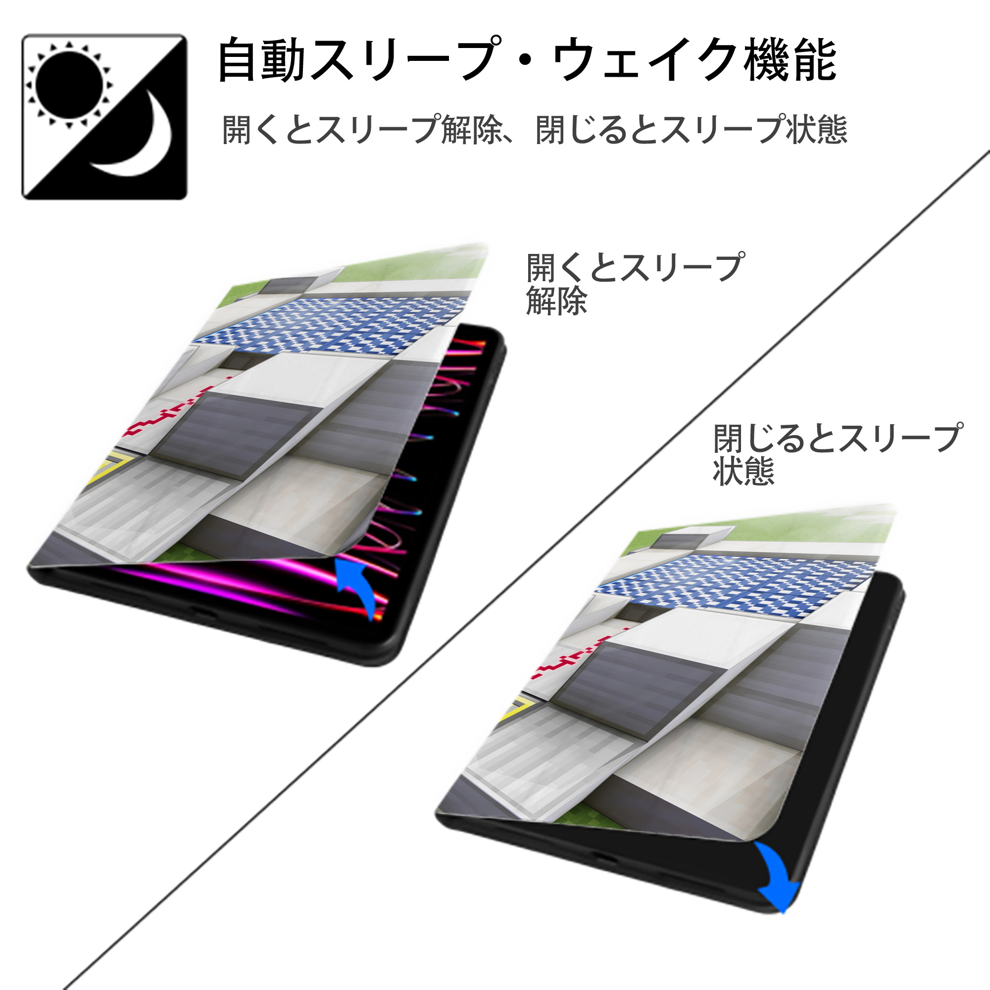 マインクラフト ブロックの世界 Minecraft MC Block world IPad ケース ブック型 PUレザー TPU 耐衝撃 軽量 薄型 ペン収納なし 全面保護 IPad 各モデル対応