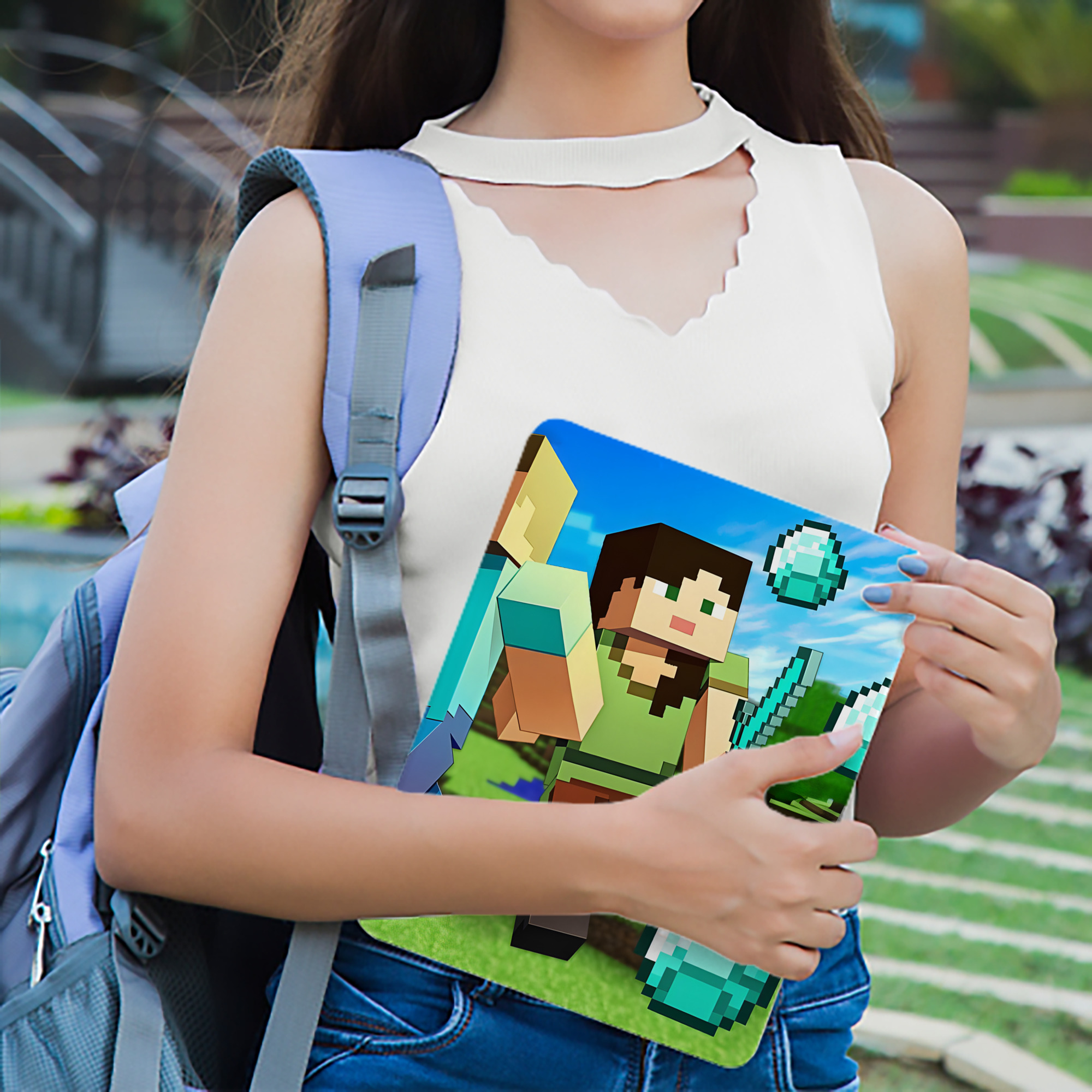 マインクラフト ブロックの世界 Minecraft MC Block world IPadケース ペンホルダー付き ブックスタイルデザイン