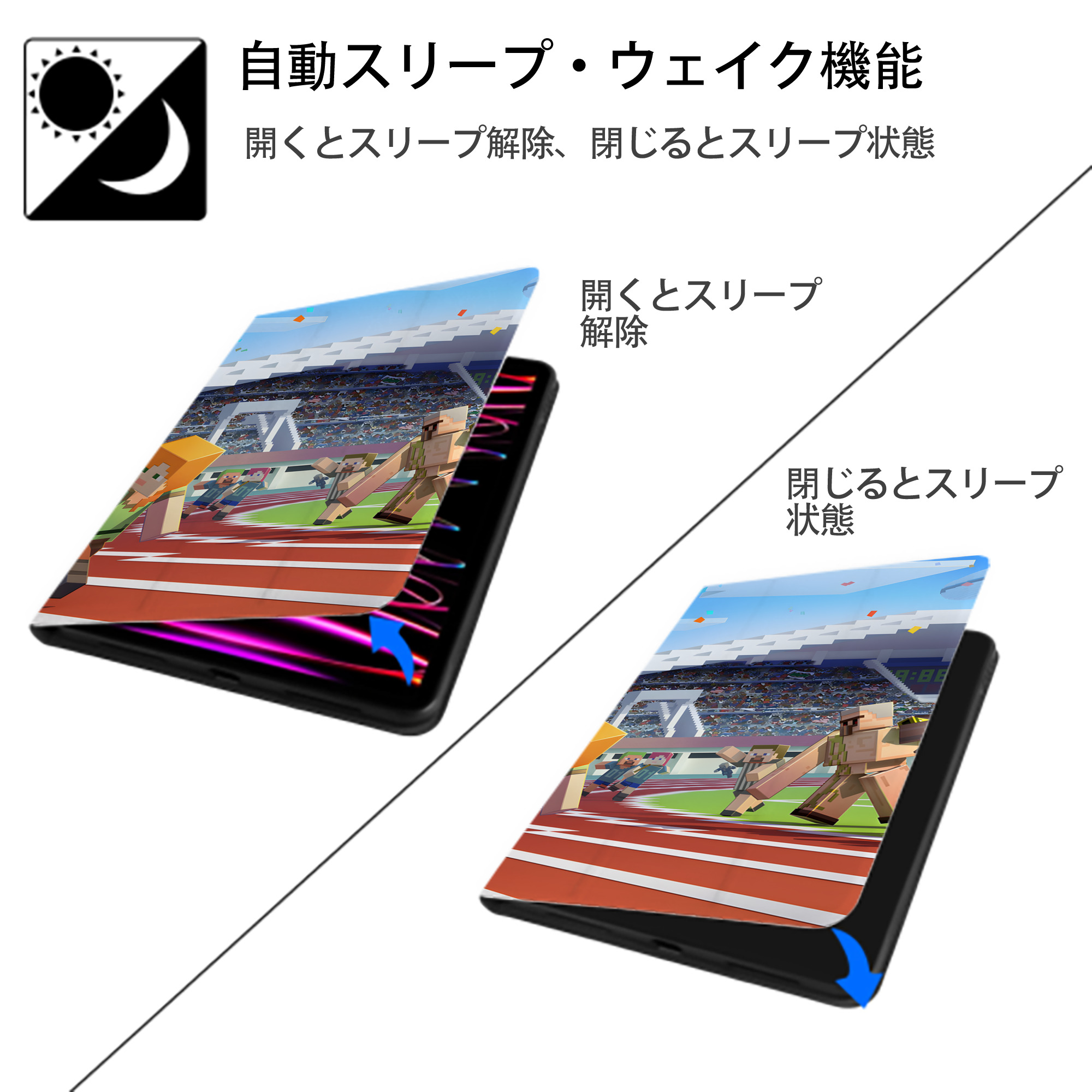 マインクラフト ブロックの世界 Minecraft MC Block world IPadケース ペンホルダー付き ブックスタイルデザイン