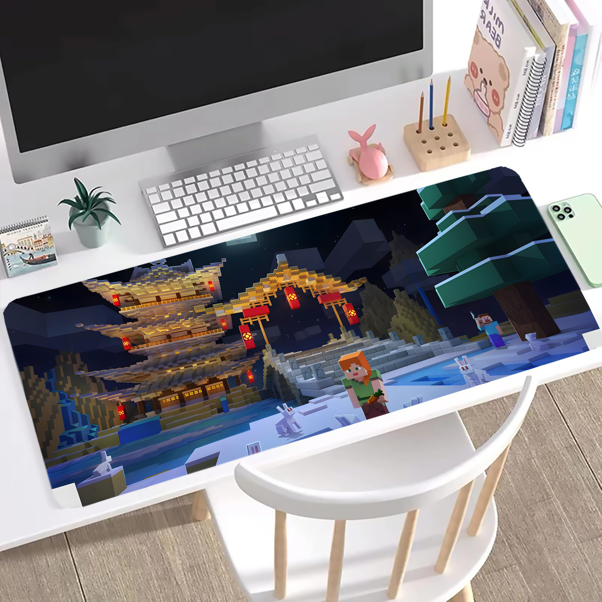 （画像用） マインクラフト ブロックの世界 Minecraft MC Block world ステッチ加工 大判デスクマット／滑り止めマウスパッド