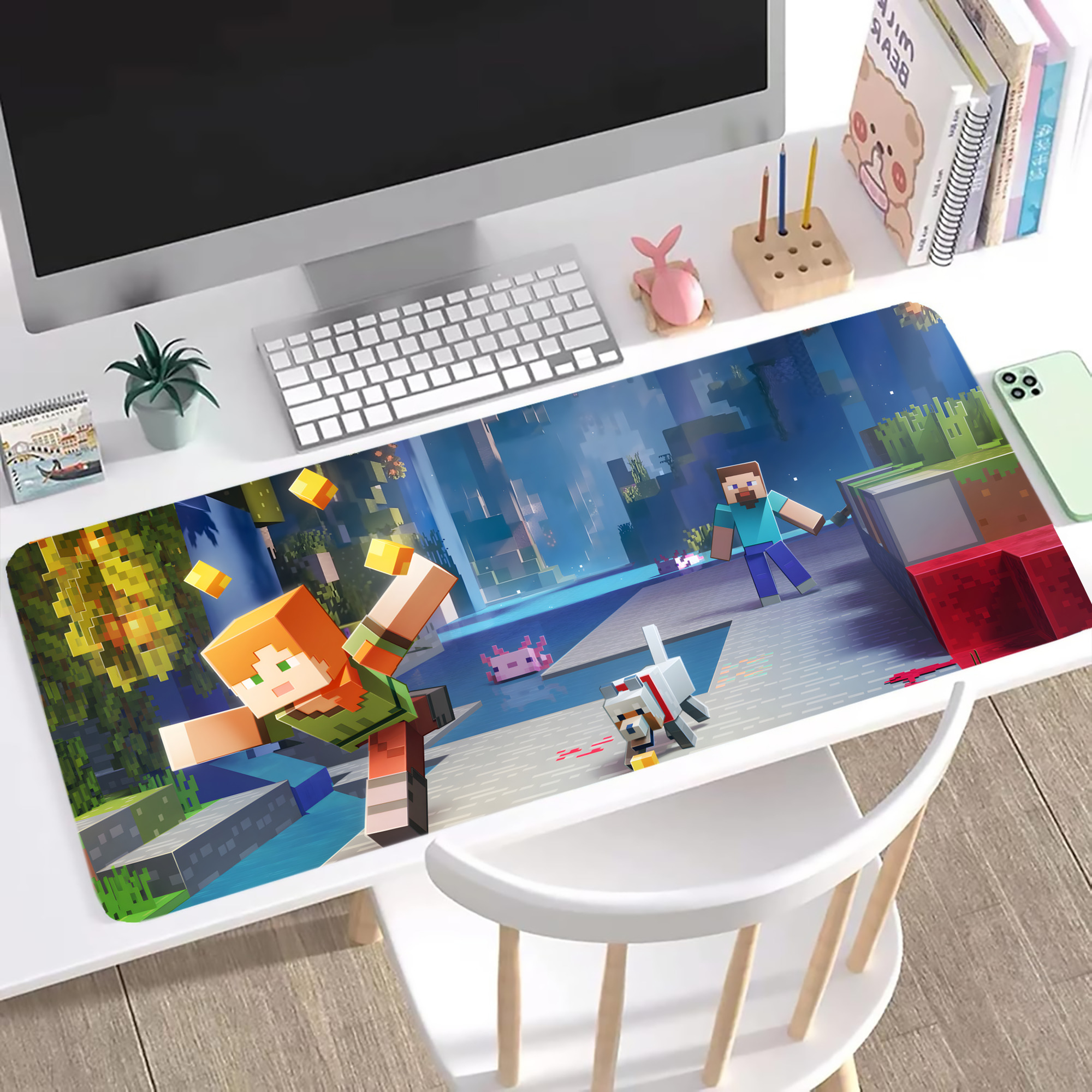 （画像用） マインクラフト ブロックの世界 Minecraft MC Block world ステッチ加工 大判デスクマット／滑り止めマウスパッド
