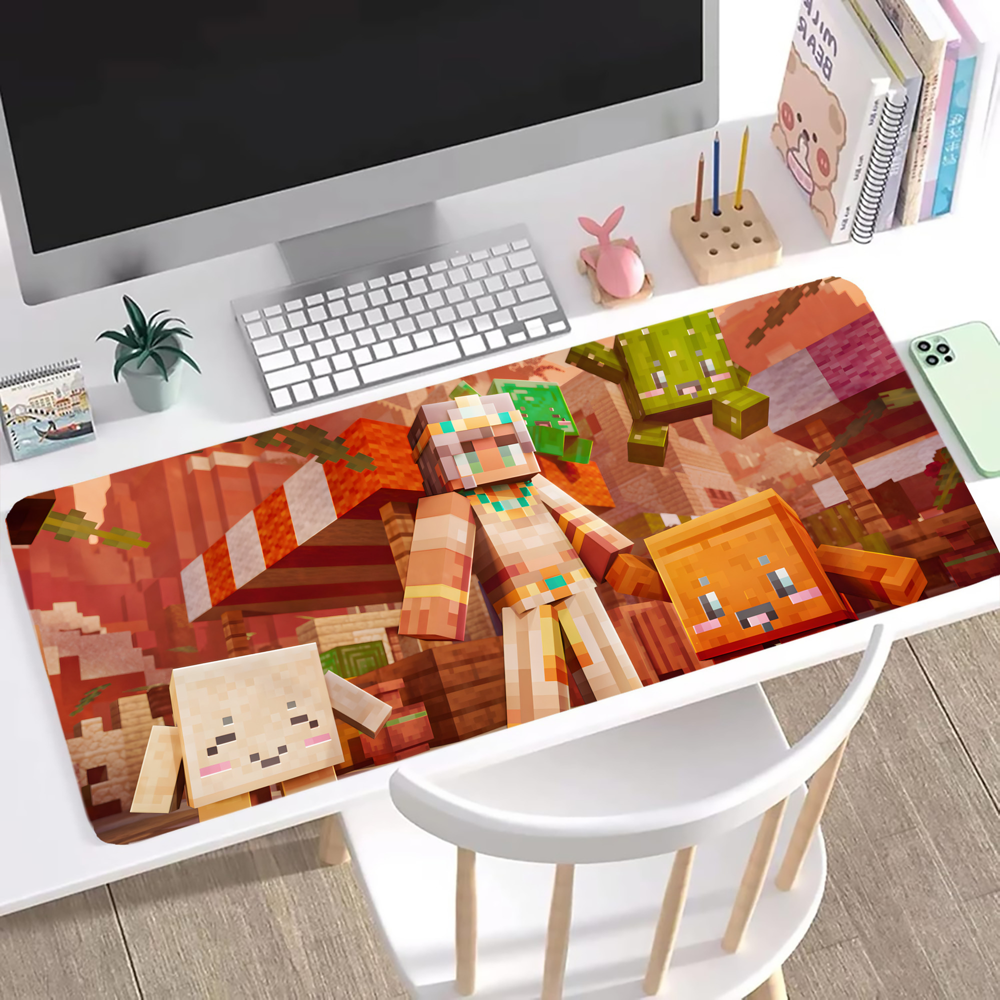 （画像用） マインクラフト ブロックの世界 Minecraft MC Block world ステッチ加工 大判デスクマット／滑り止めマウスパッド