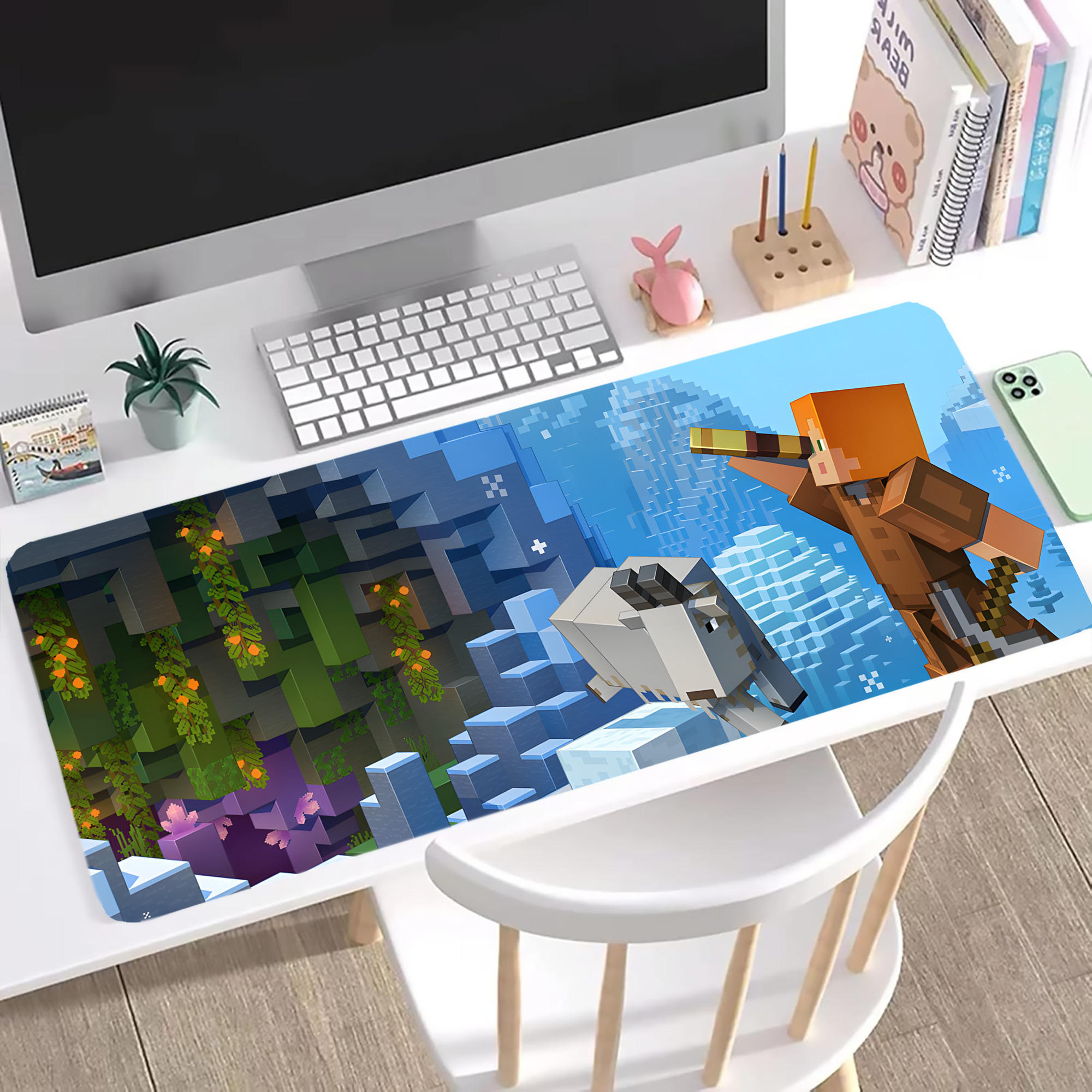 （画像用） マインクラフト ブロックの世界 Minecraft MC Block world ステッチ加工 大判デスクマット／滑り止めマウスパッド