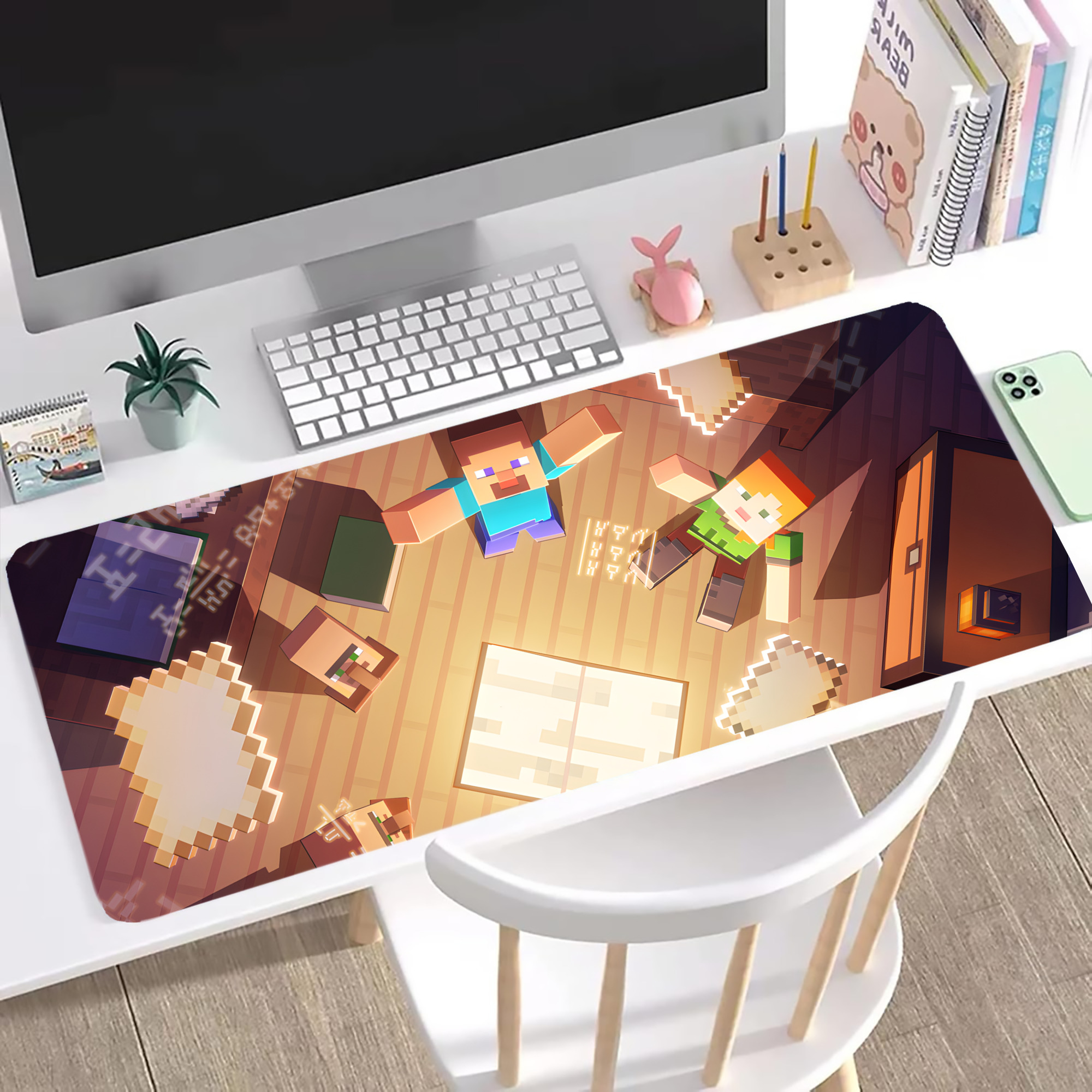 （画像用） マインクラフト ブロックの世界 Minecraft MC Block world ステッチ加工 大判デスクマット／滑り止めマウスパッド