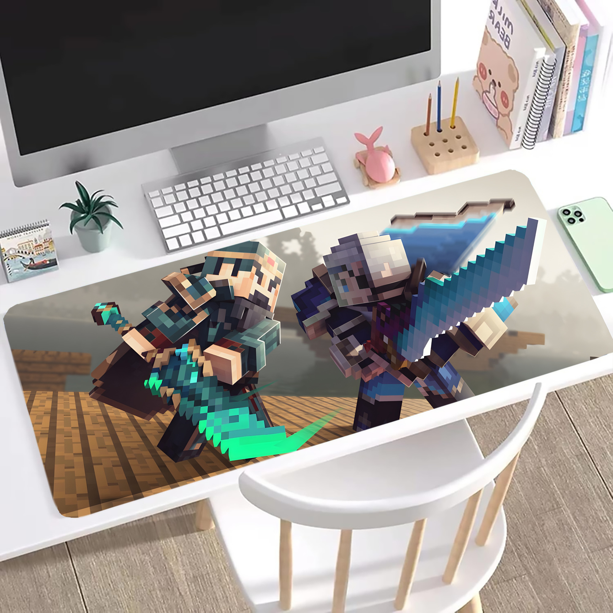 （画像用） マインクラフト ブロックの世界 Minecraft MC Block world ステッチ加工 大判デスクマット／滑り止めマウスパッド