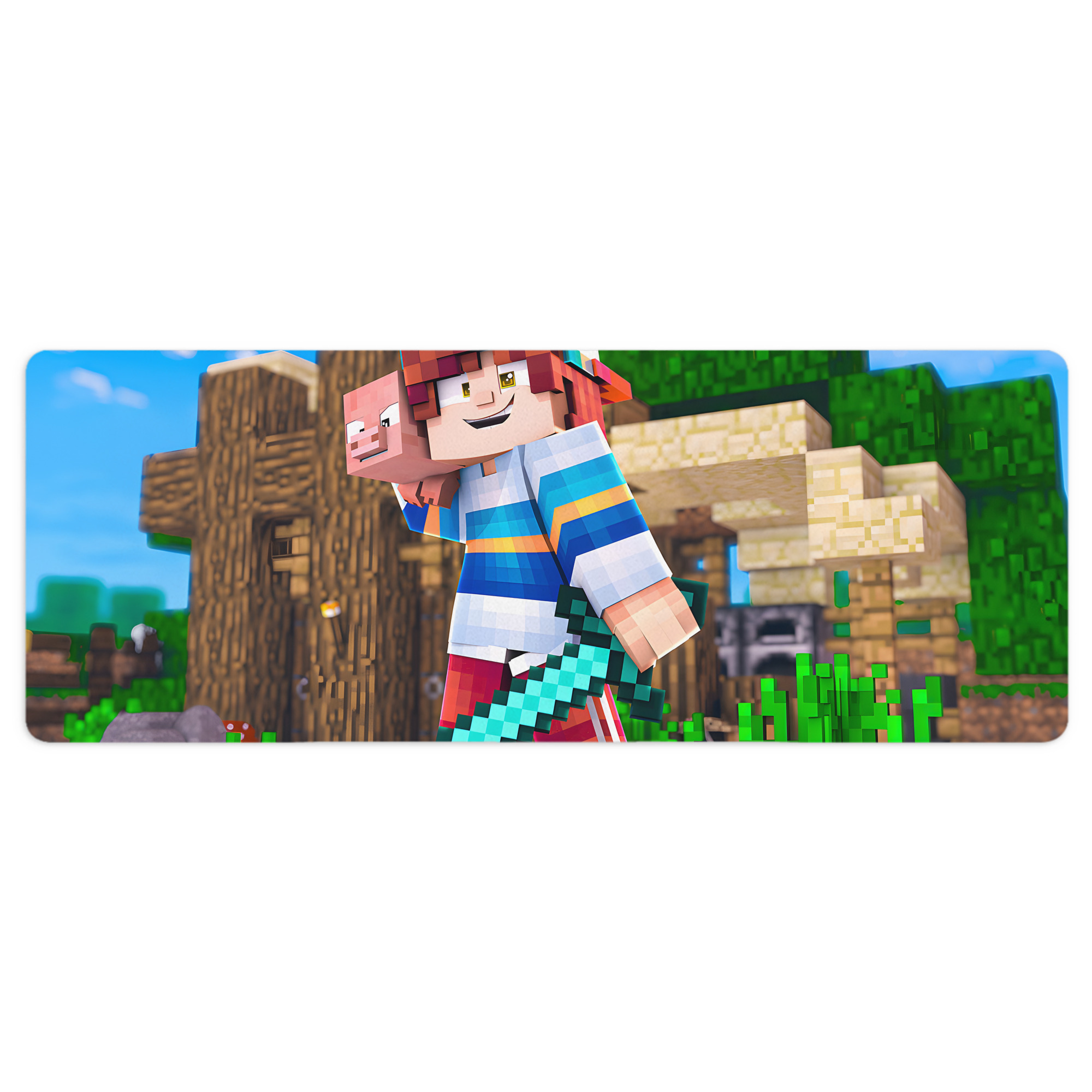 （画像用） マインクラフト ブロックの世界 Minecraft MC Block world ステッチ加工 大判デスクマット／滑り止めマウスパッド