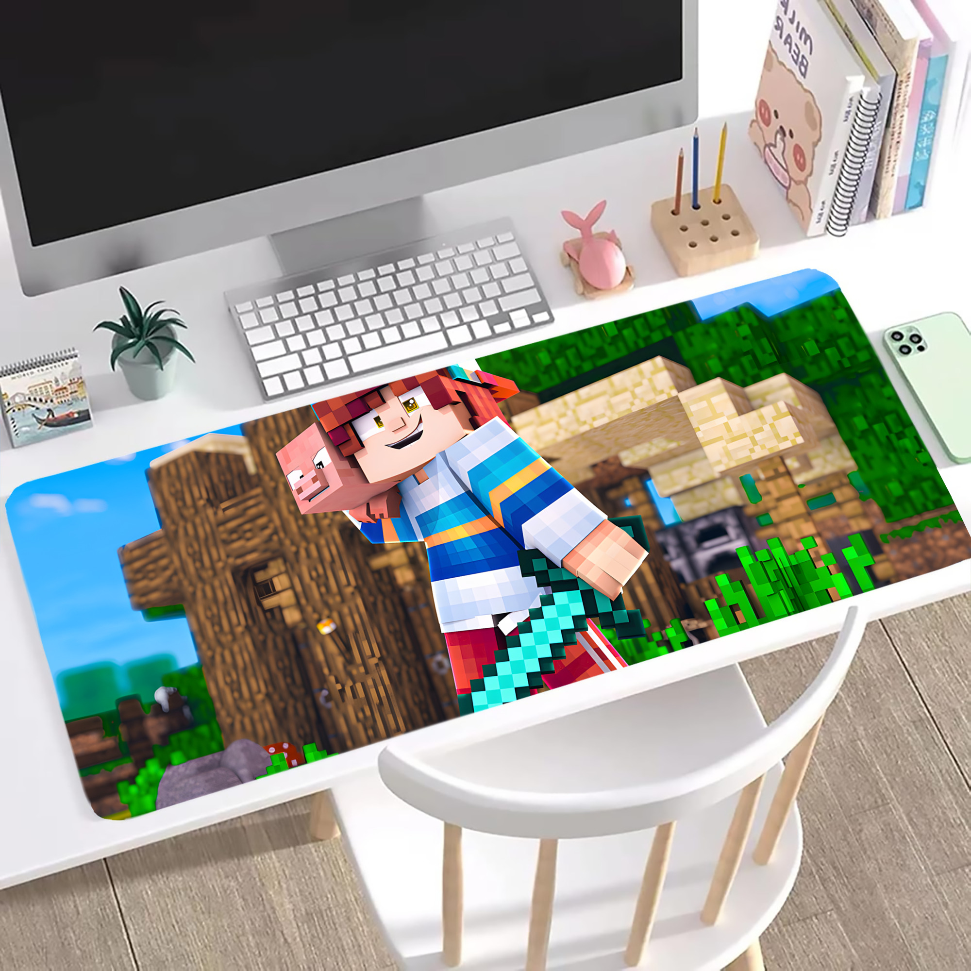 （画像用） マインクラフト ブロックの世界 Minecraft MC Block world ステッチ加工 大判デスクマット／滑り止めマウスパッド