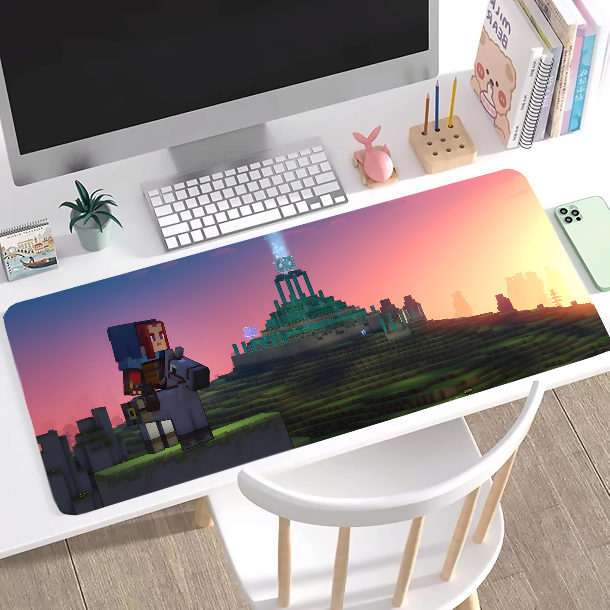 （画像用） マインクラフト ブロックの世界 Minecraft MC Block world ステッチ加工 大判デスクマット／滑り止めマウスパッド