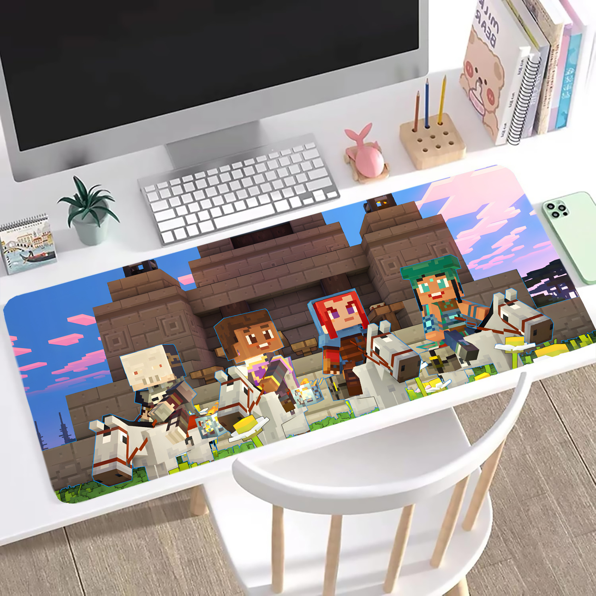 （画像用） マインクラフト ブロックの世界 Minecraft MC Block world ステッチ加工 大判デスクマット／滑り止めマウスパッド